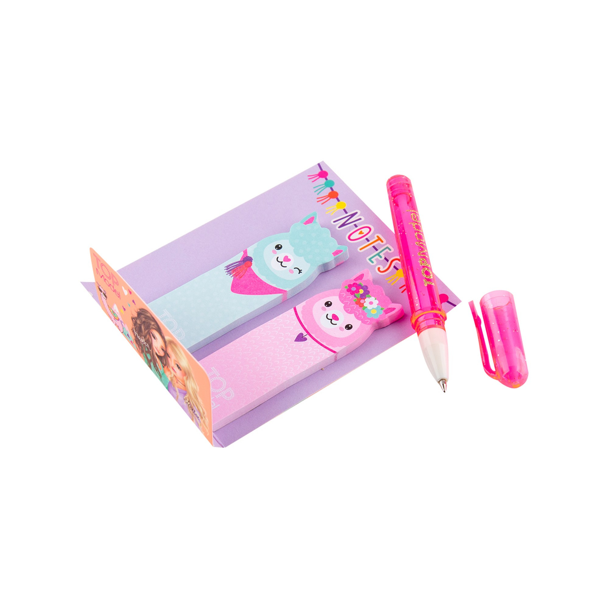 Стикеры и ручка на белом фоне