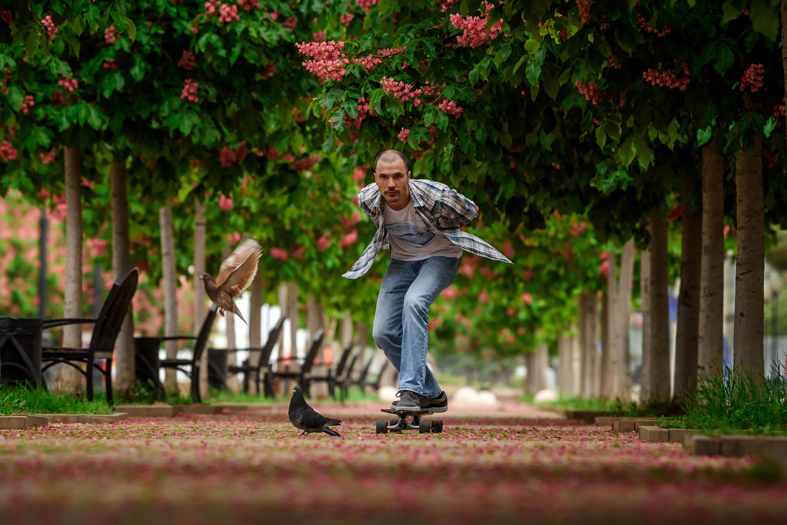 Райдер на скейтборде в городском парке