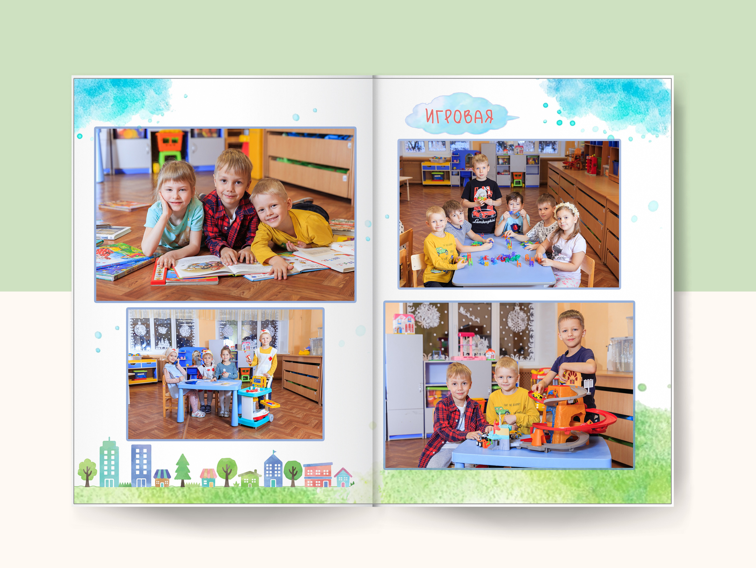 Выпускной альбом «Домики» 21×30- 5 разворотов (10 страниц), цена 4700р. Семейный и детский фотограф в Санкт-Петербурге Алексеева Анна