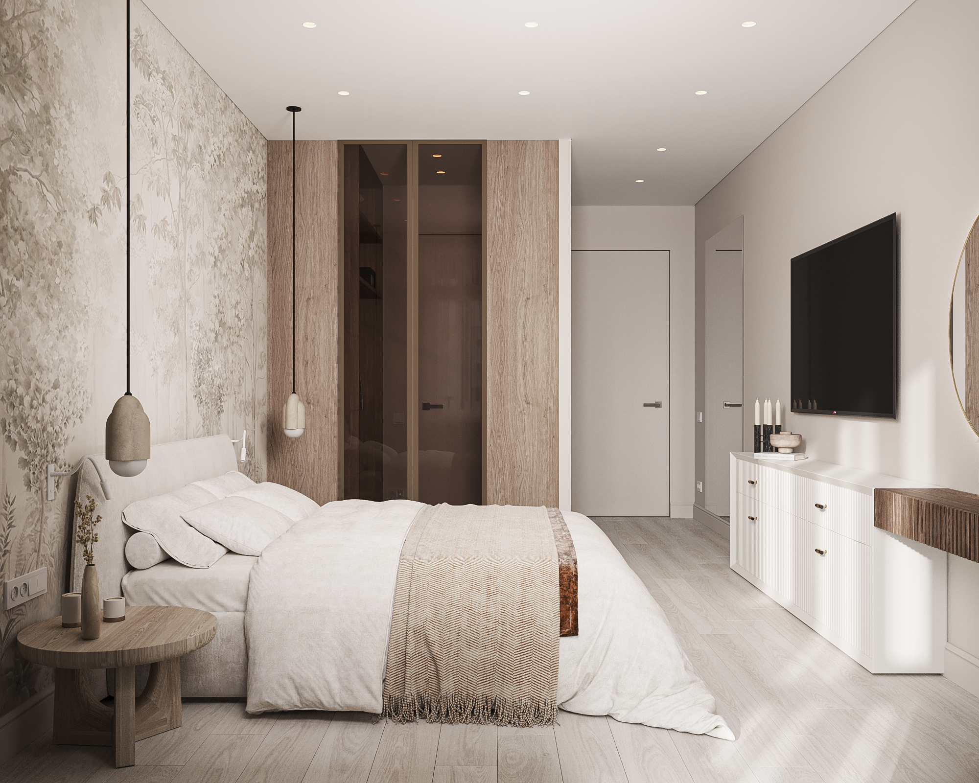 Уютная спальня в неоклассической эстетике с акцентом на текстиль и свет — авторский интерьер от Ксении Новиковой ksudsgn, Санкт-Петербург