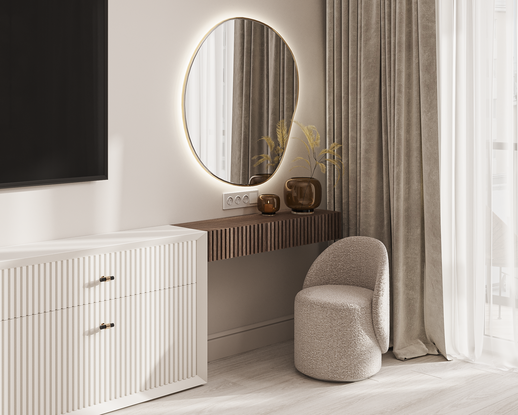 Уютная спальня в неоклассической эстетике с акцентом на текстиль и свет — авторский интерьер от Ксении Новиковой ksudsgn, Санкт-Петербург