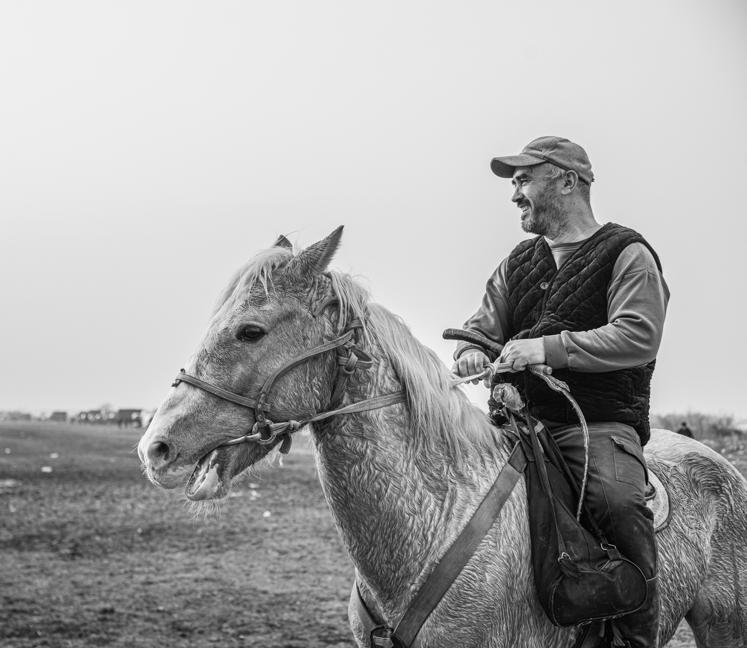человек на потной лошади после скачек