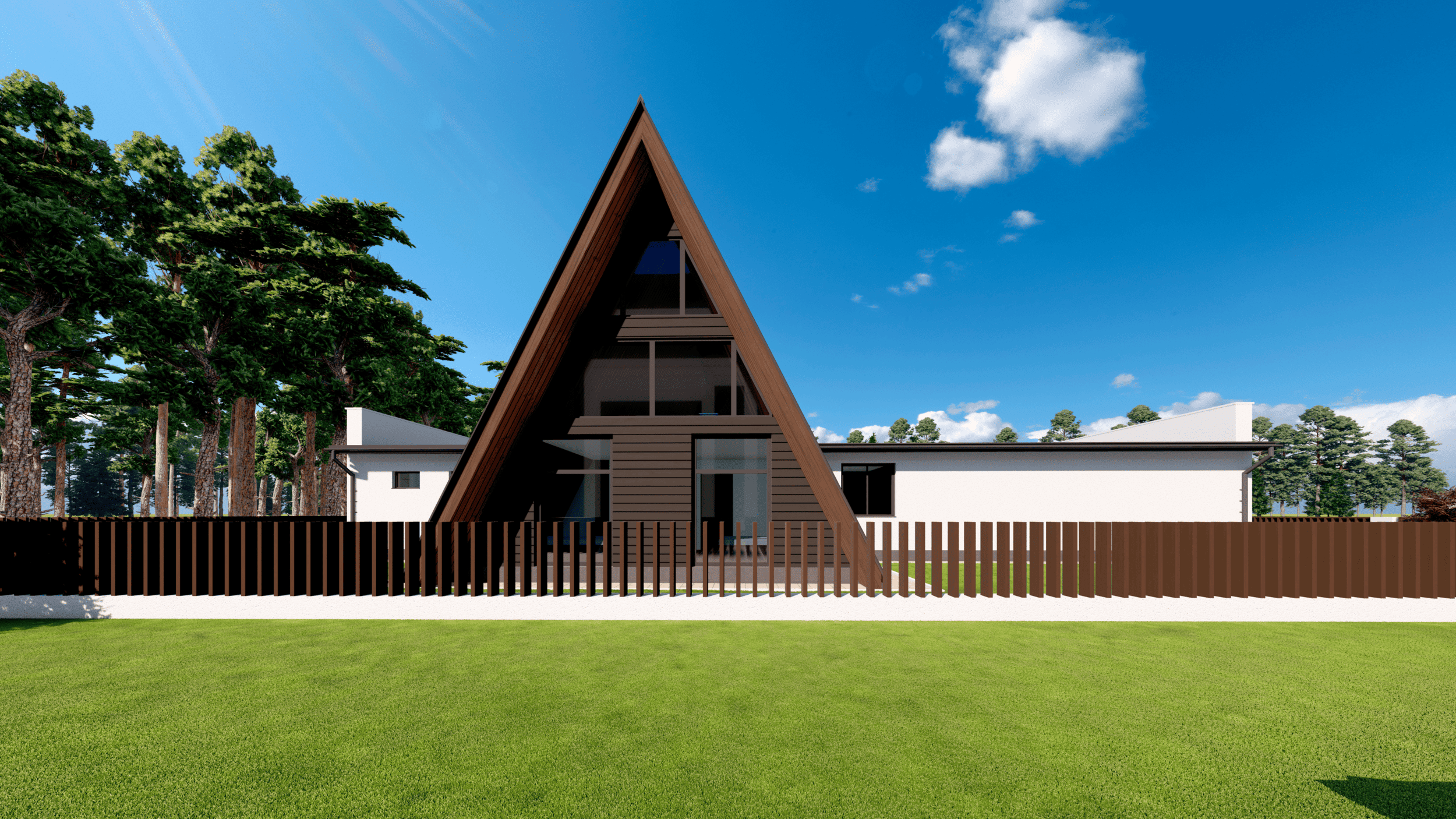 Загородный семейный A-Frame. Современный дом с необычной архитектурой. RASEN DESIGN. Архитектурные проекты зданий, интерьеров и благоустройства