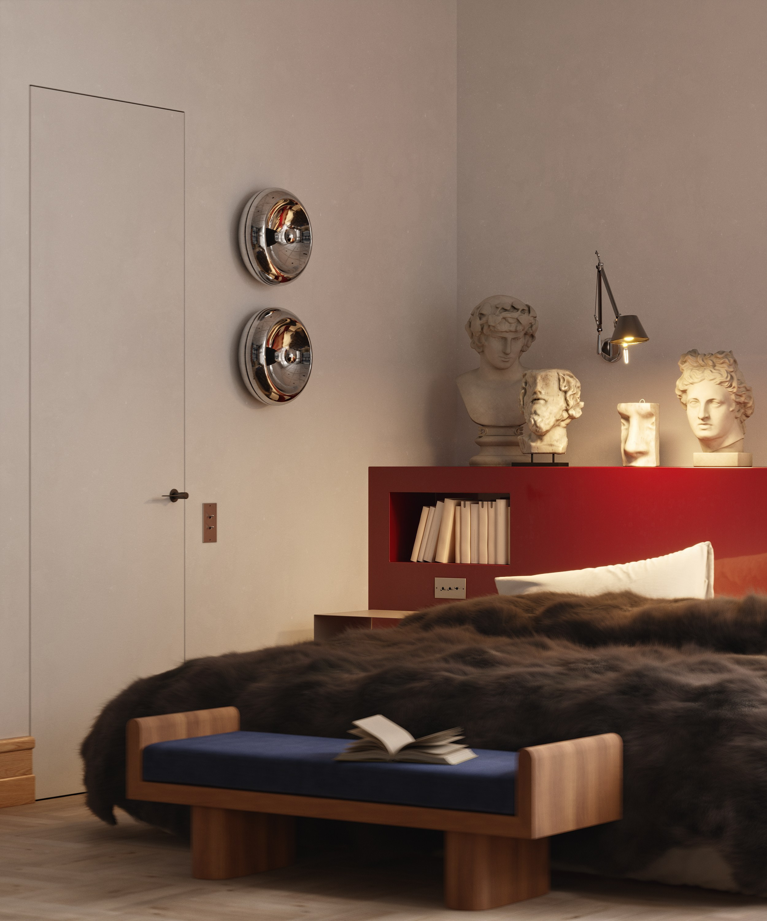 Red accent | Design by Lake and Walls. Interior visualisation | avocado.render