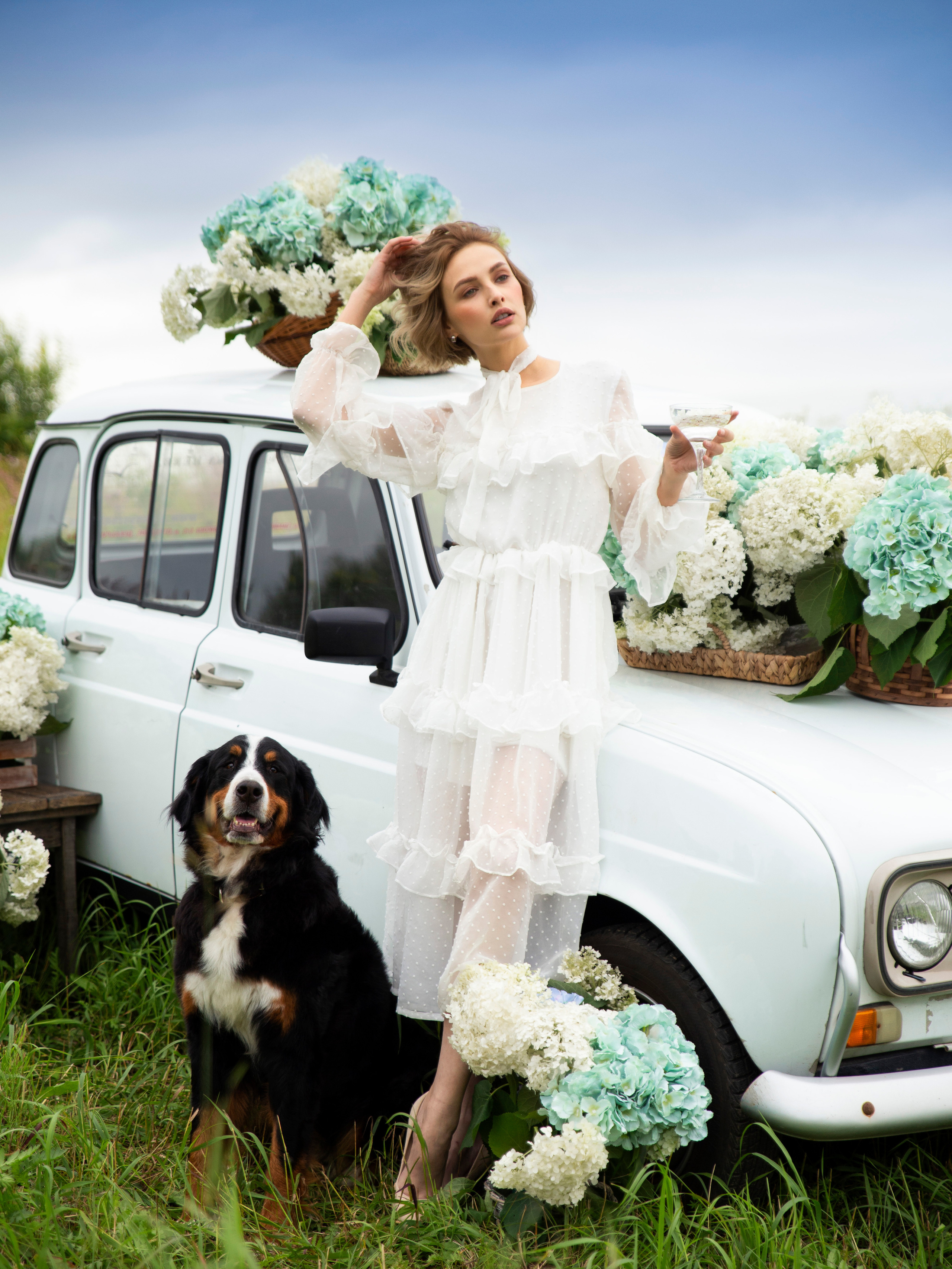 Девушки, гортензии, машина и собака. Анна Самохина. Фотограф. Москва