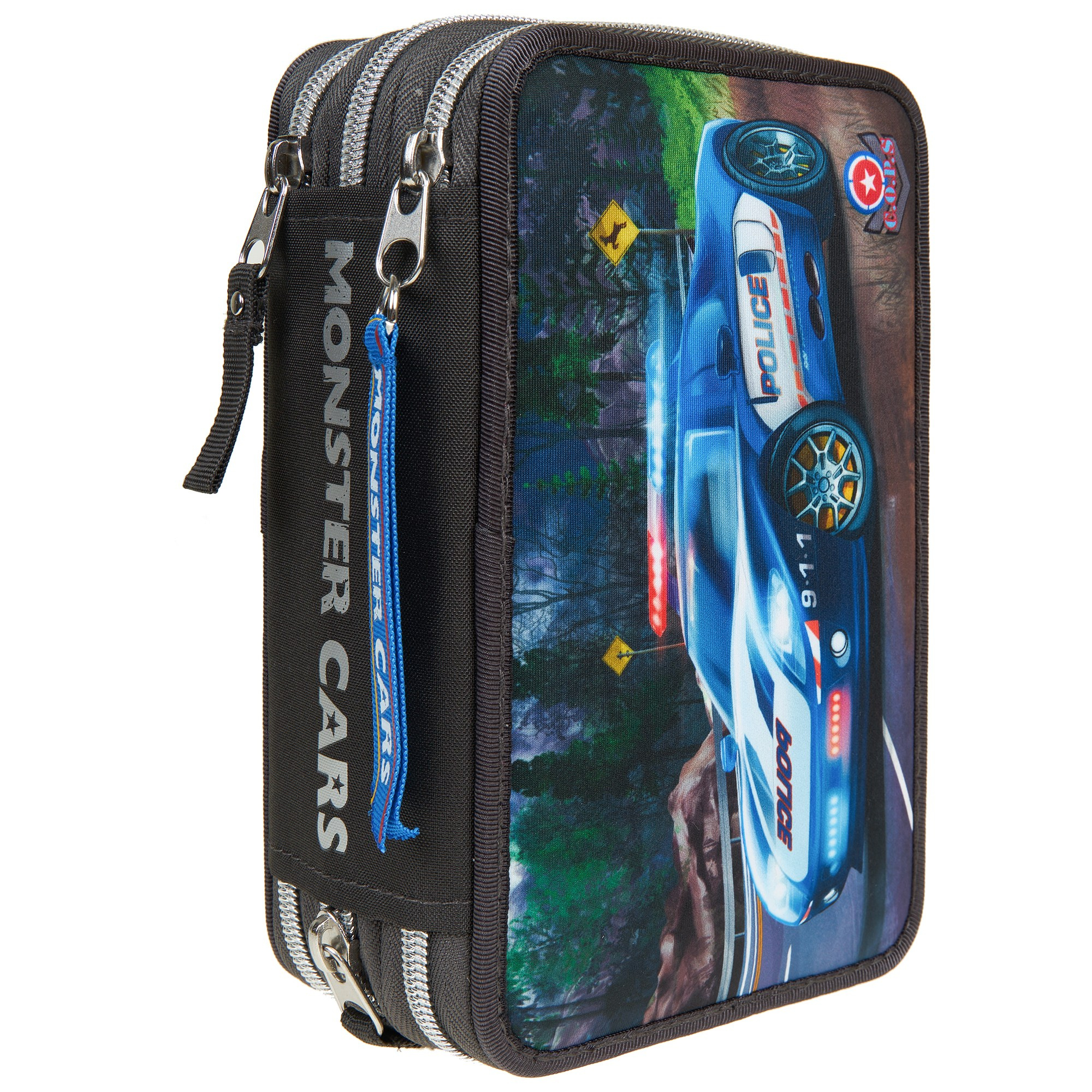 Пенал с полицейской машиной на белом фоне