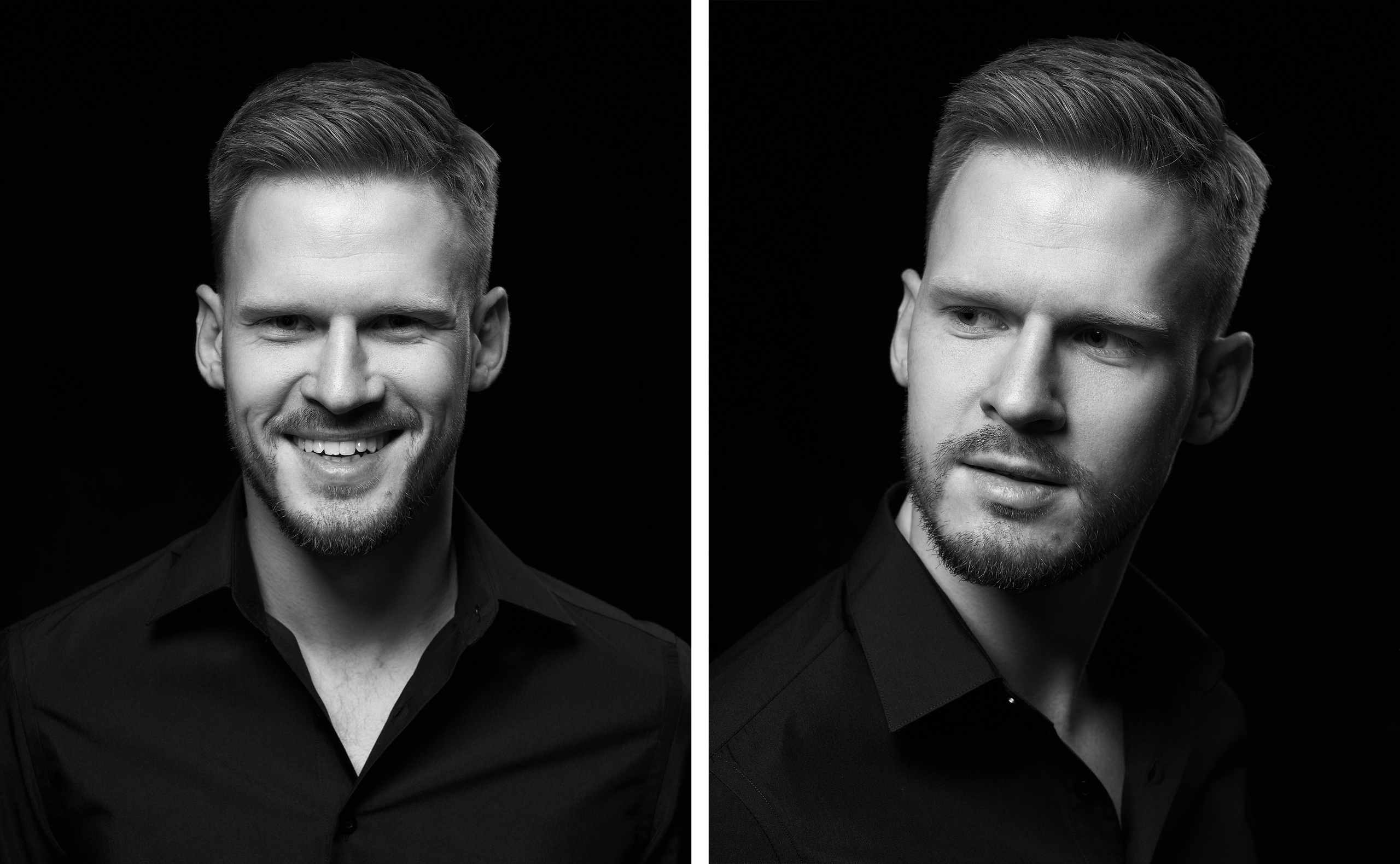 Классический мужской портрет в фотостудии на темном фоне