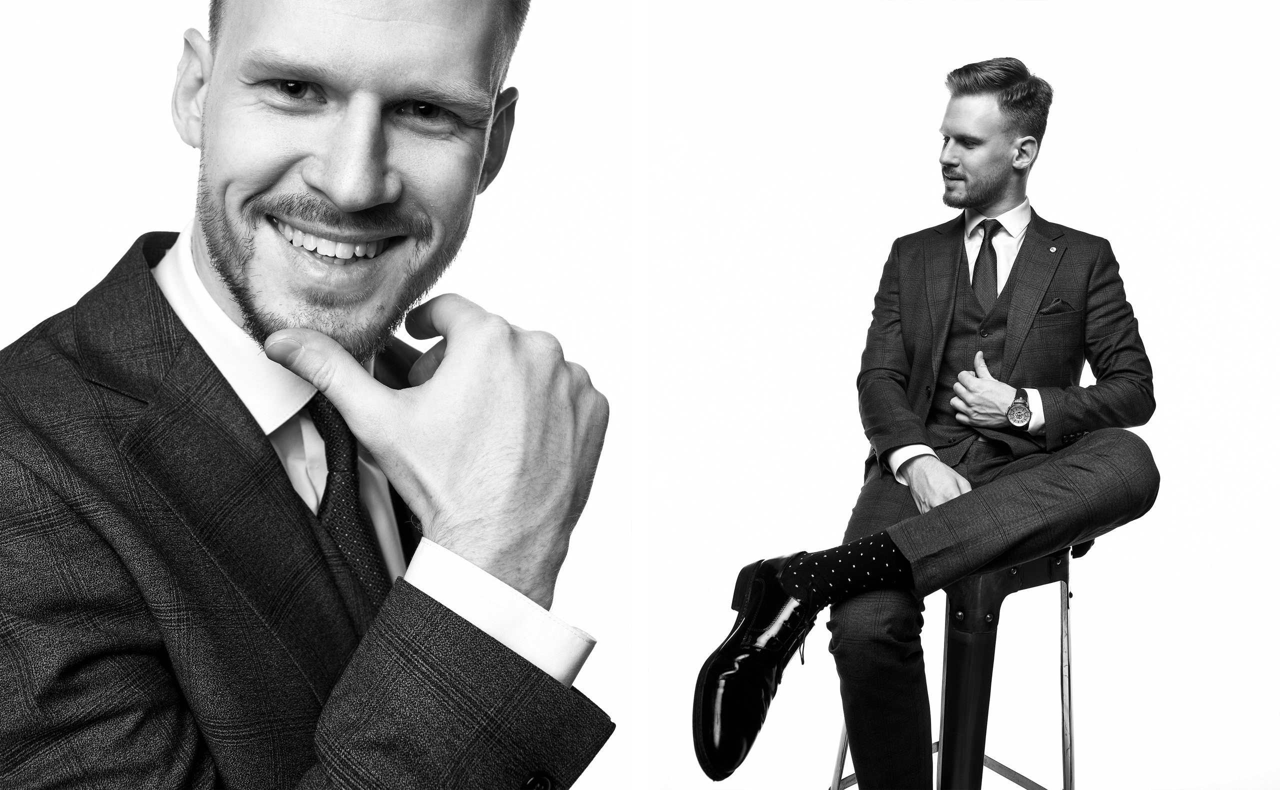 Имиджевый мужской портрет а костюме на белом фоне