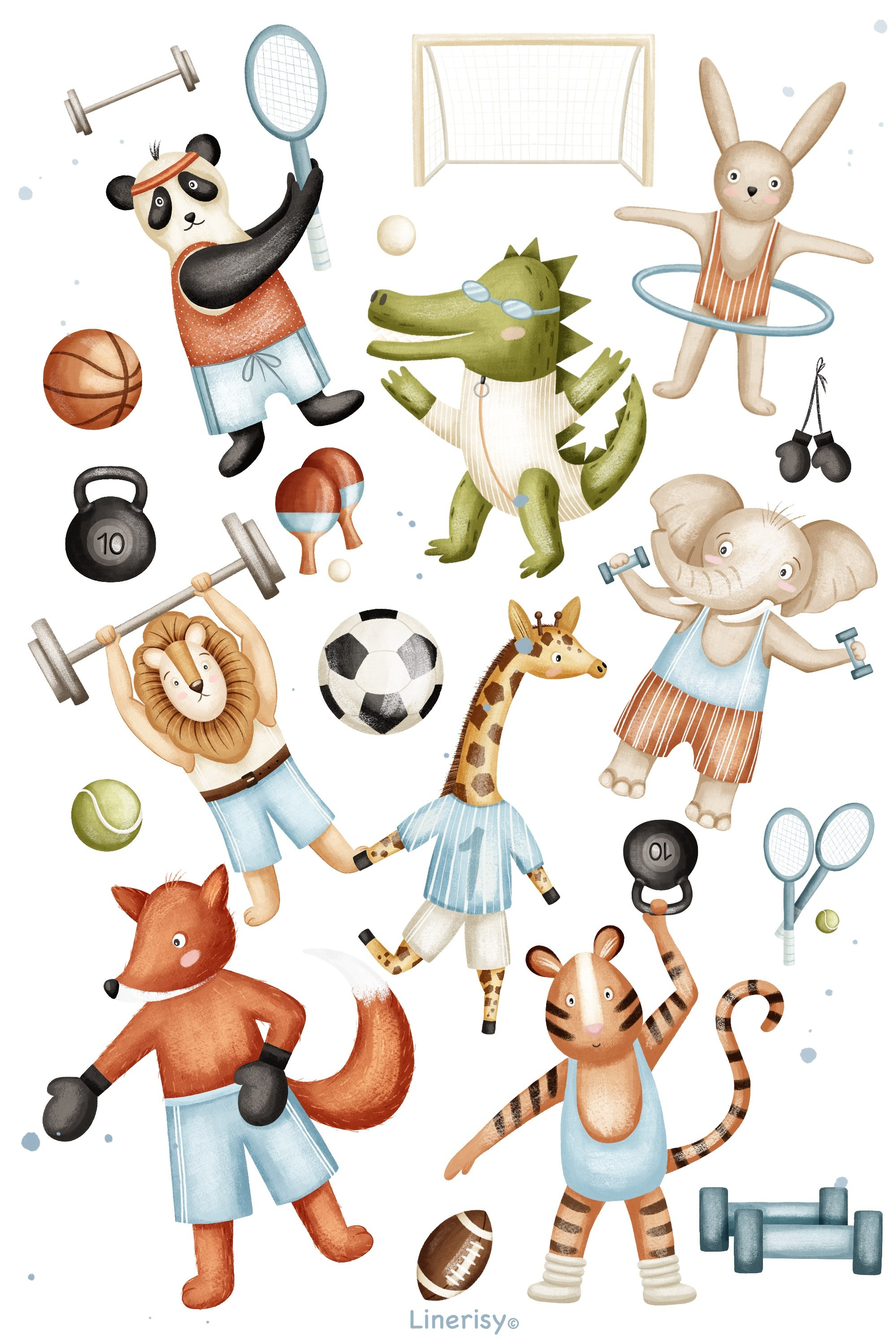 Коллекция «Спортивные друзья » — графические иллюстрации, композиции, постеры и бесшовные паттерны. Художник-иллюстратор Евгения Бекренёва