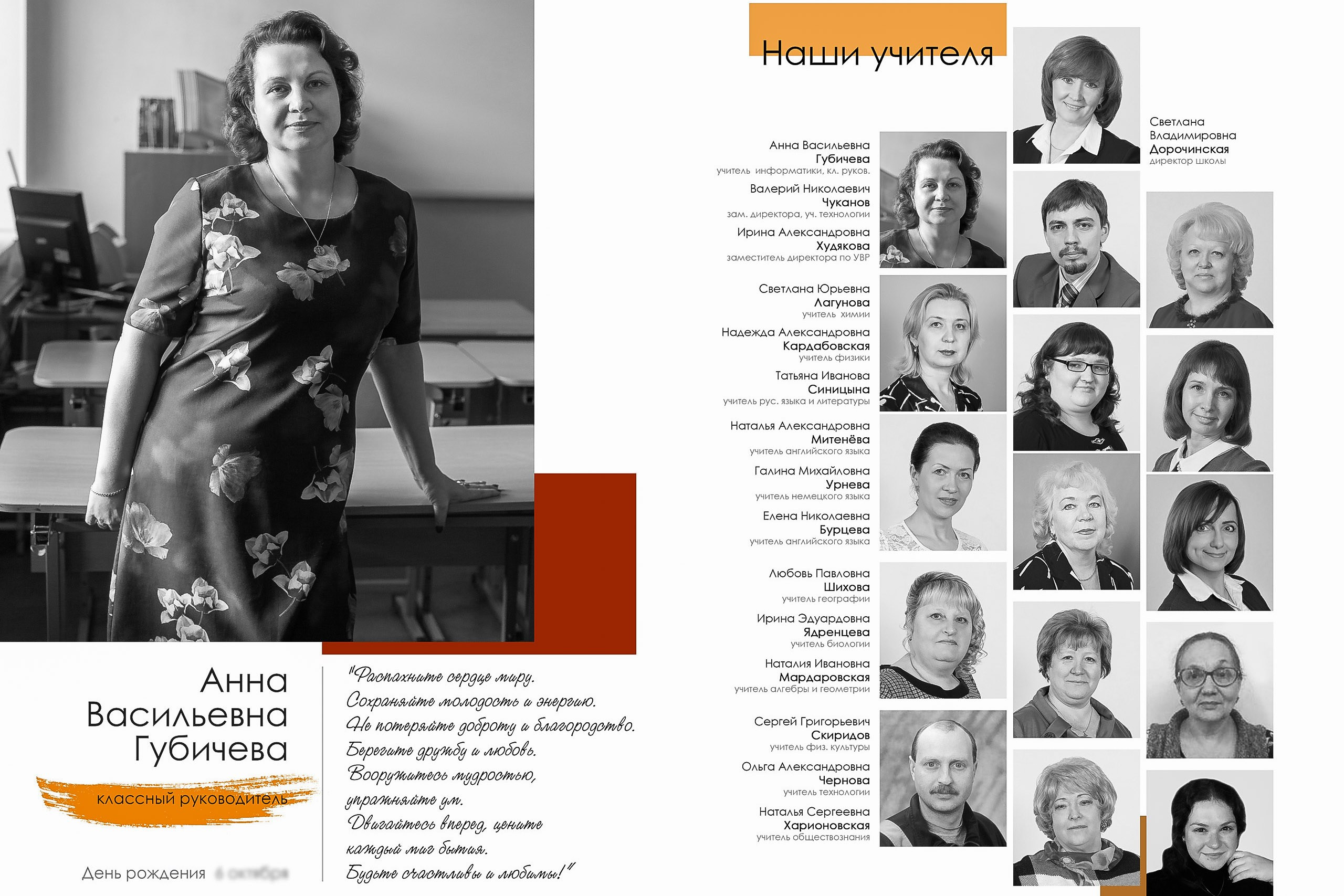 Страница классного руководителя и педагоги класса в фотокниге «Классика»