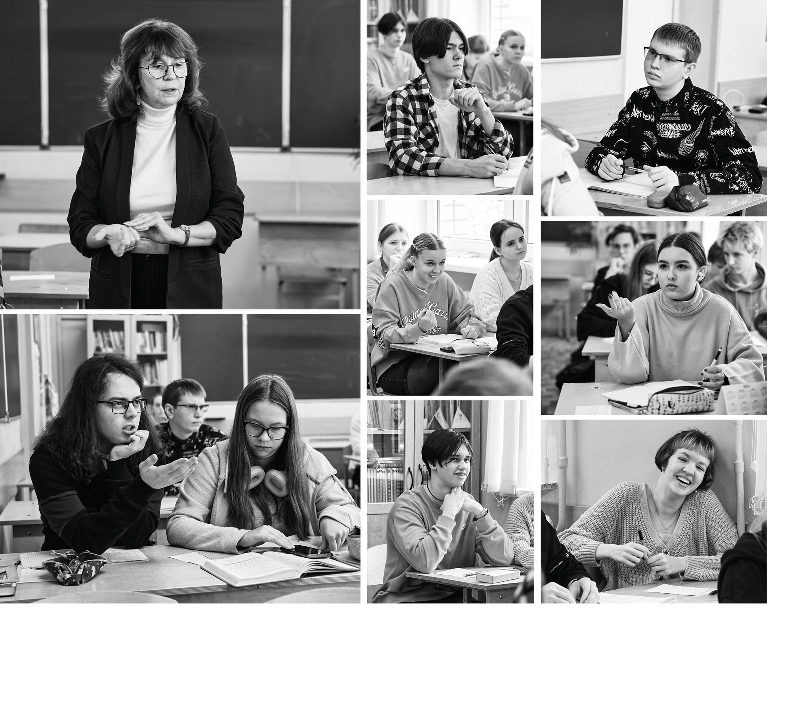 После всех личных разворотов — блок на двадцать страниц с репортажными и постановочными групповыми фотографиями.