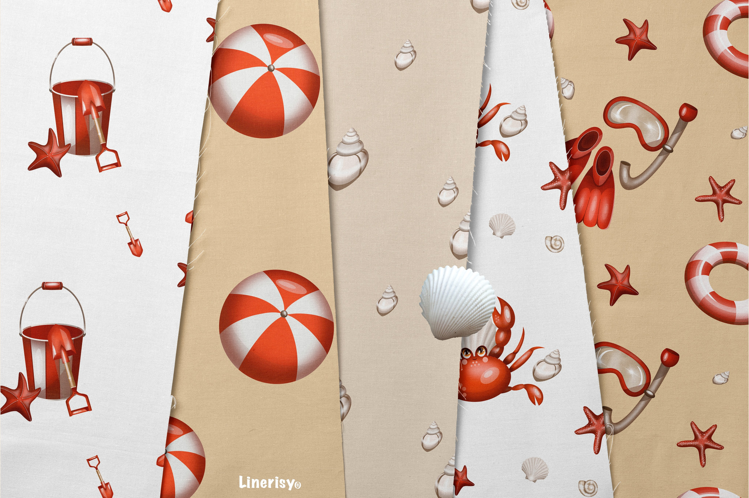 Коллекция «Лето, море, пляж» — графические иллюстрации, композиции и бесшовные паттерны. Художник-иллюстратор Евгения Бекренёва