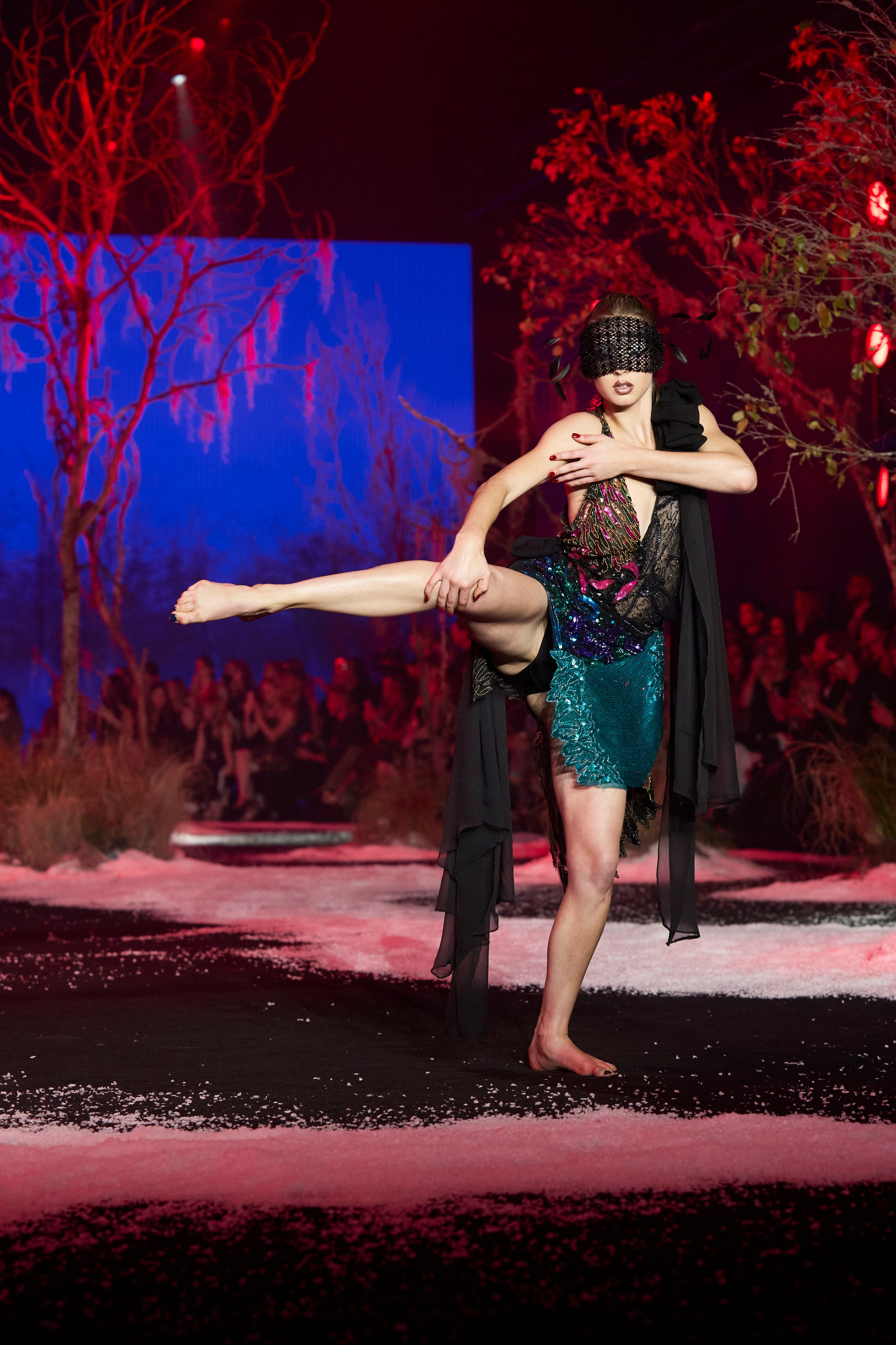 A dancer performs during the opening of the Romance Was Born Resort 2026 show at Australian Fashion Week.  Sydney,  15 May 2025, Carriageworks.