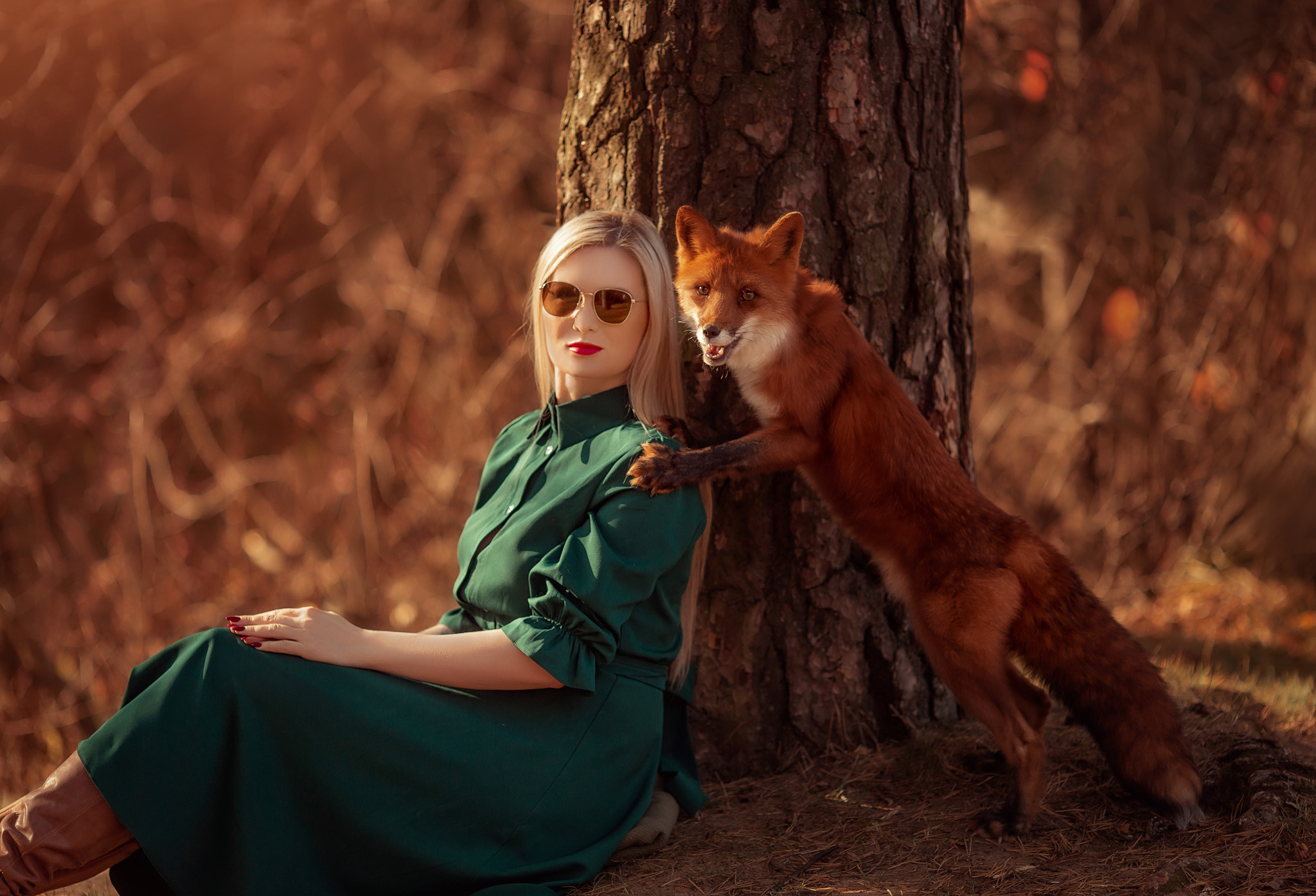 Ольга с лисичкой. Детский и семейный фотограф с животными в Москве Гурьева Надежда