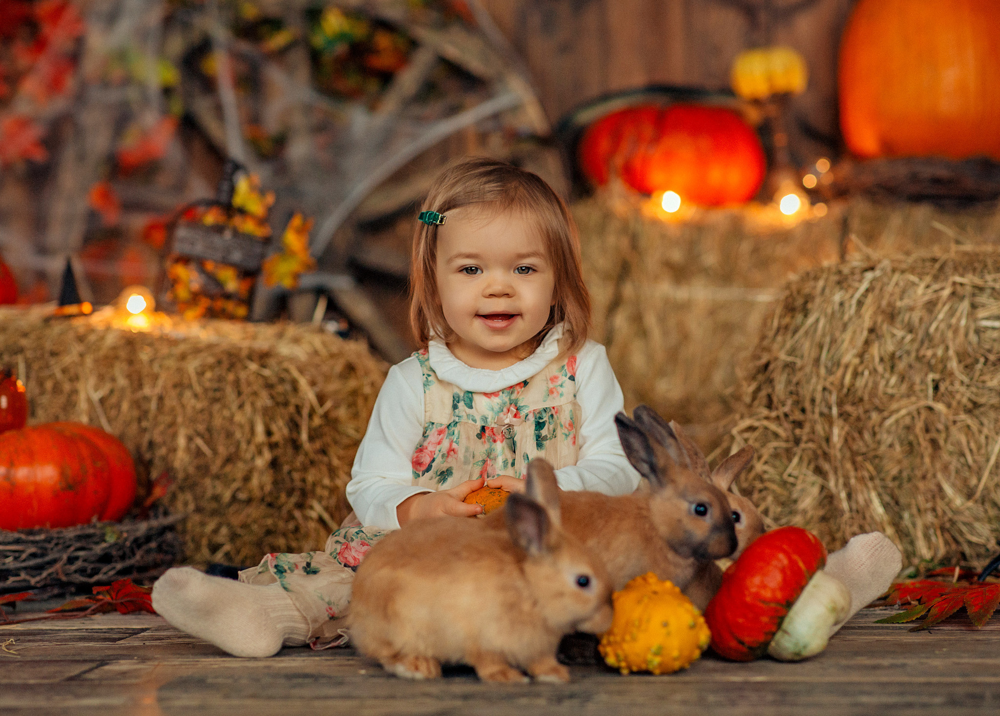 Девочка с крольчатами. Осенняя фотосессия в студии. Детский и семейный фотограф с животными в Москве Гурьева Надежда