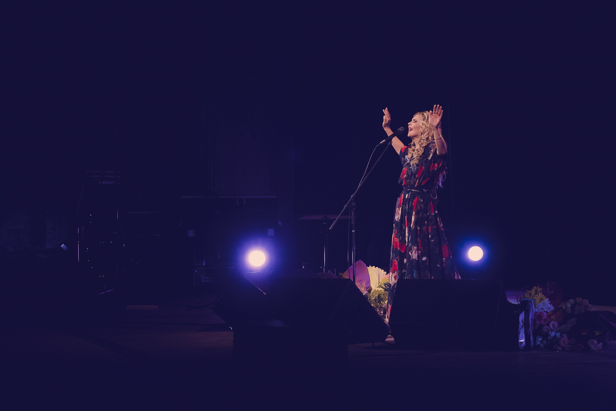 Пелагея в черно-красном платье исполняет песню