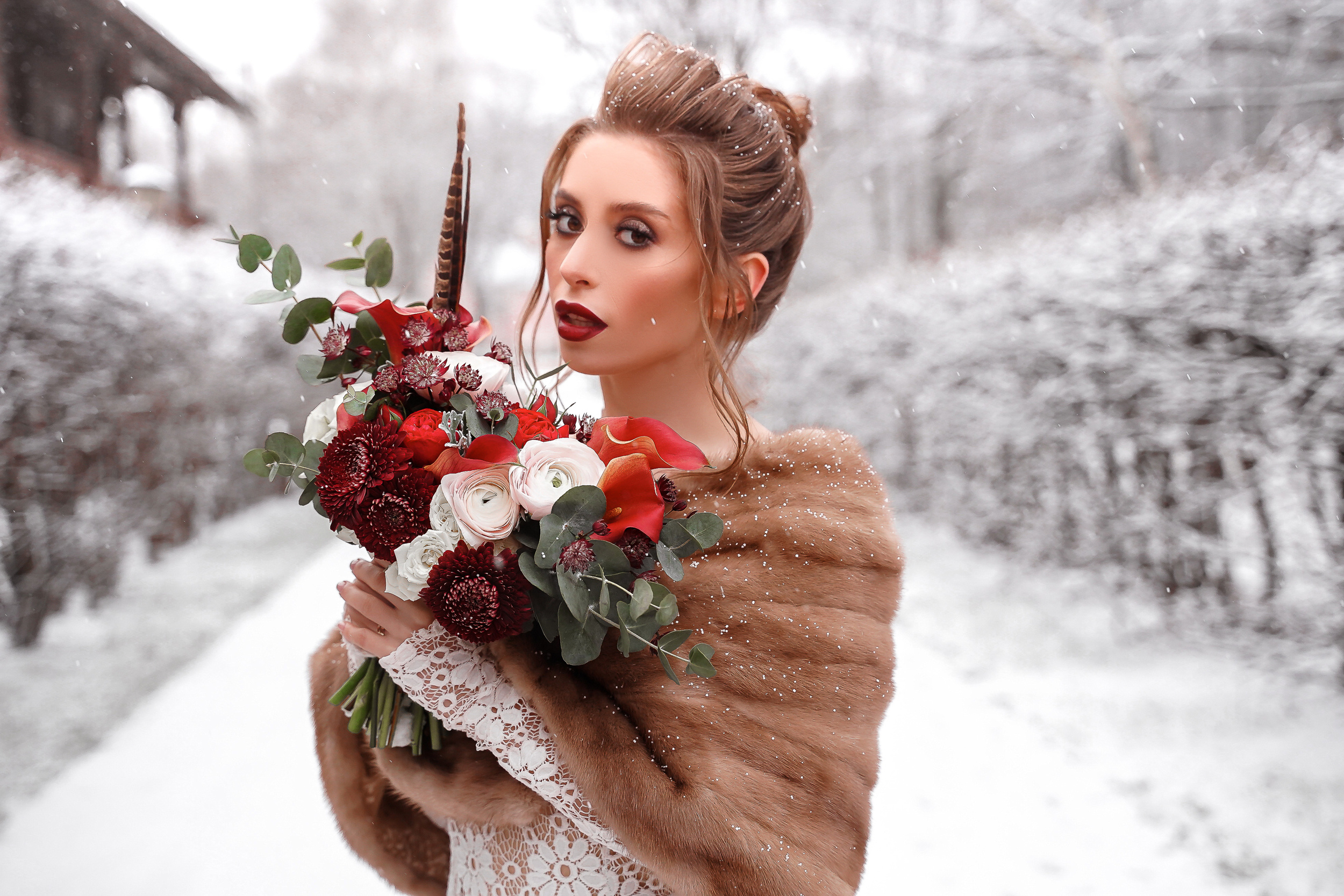 Зимняя свадебная фотосессия в Кусково, свадебный фотограф в Кусково
