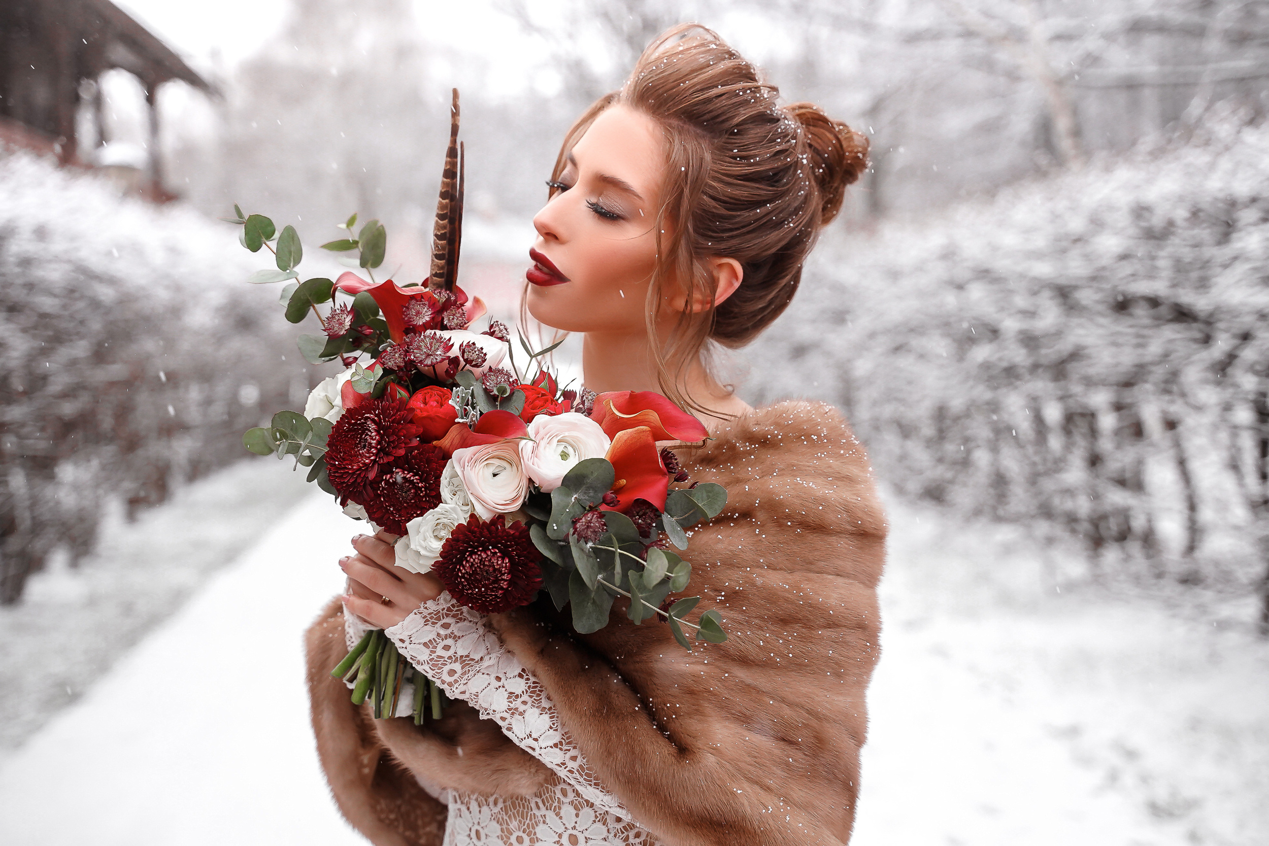 Зимняя свадебная фотосессия в Кусково, свадебный фотограф в Кусково