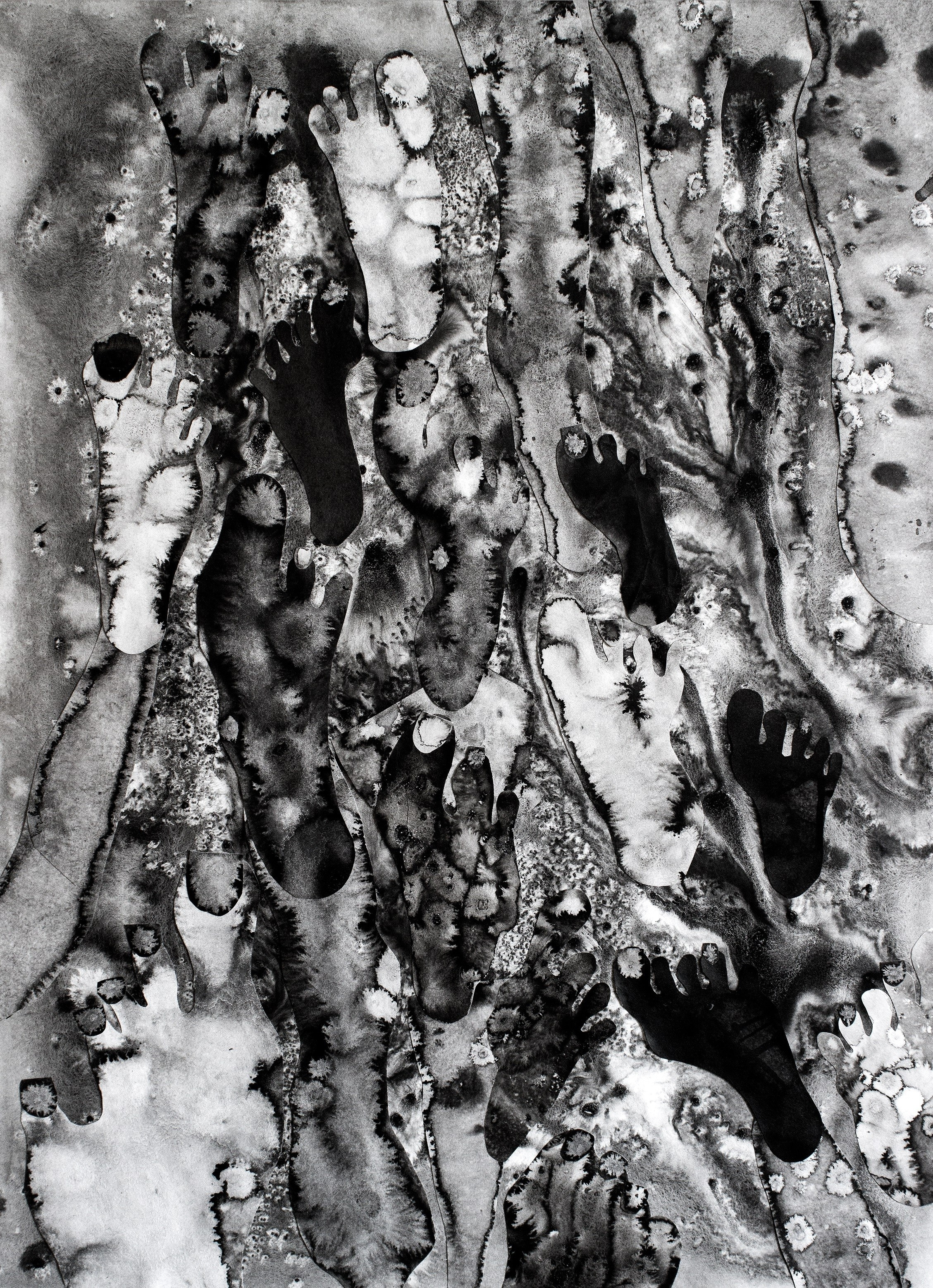 МРАЧНЫЕ РЕКИ В ЦАРСТВЕ АИДА коллаж 60х85 см 2021 г