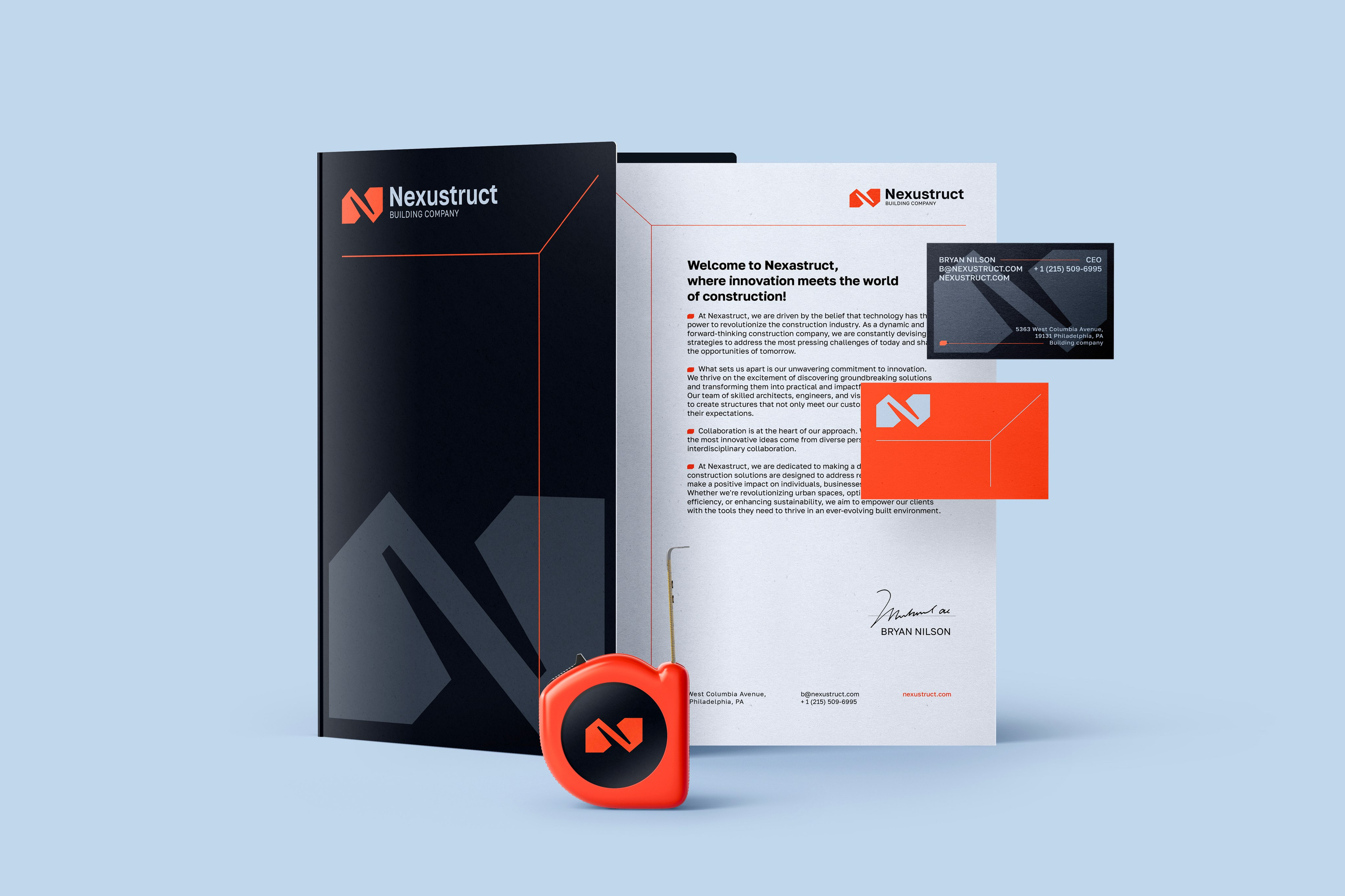 Nexustruct | Разработка логотипа и фирменного стиля строительной компании. Графический дизайнер Роман Грек