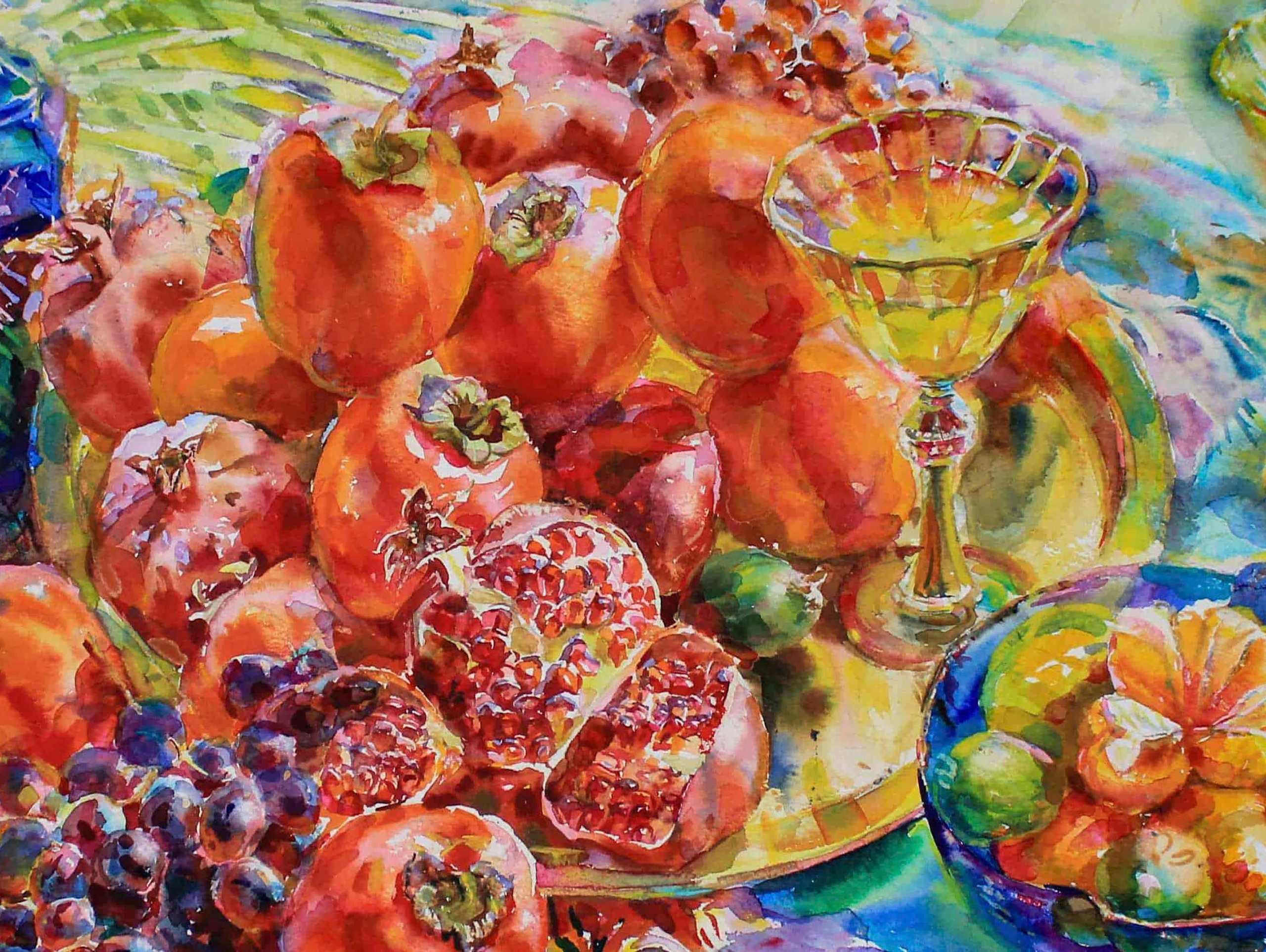 Картина «Восточный натюрморт» художника Галины Поплавской. Свет акварели Галины Поплавской
