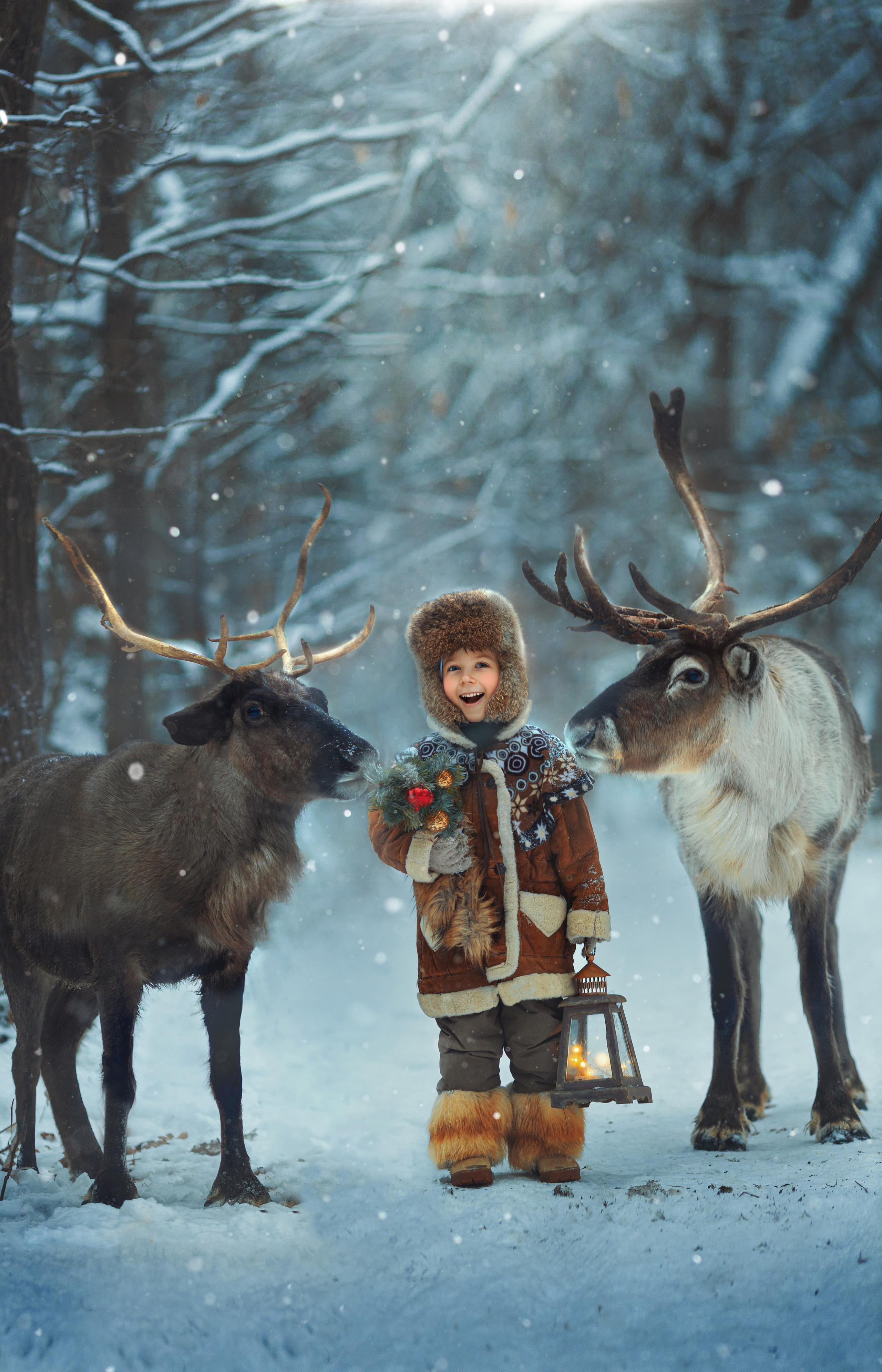 Фотосессия с оленем, сказочная Фотосессия, зимний фотопроект, детский фотограф, съемка с оленем, фотопроект, Фотосессия с животными, топовый фотограф