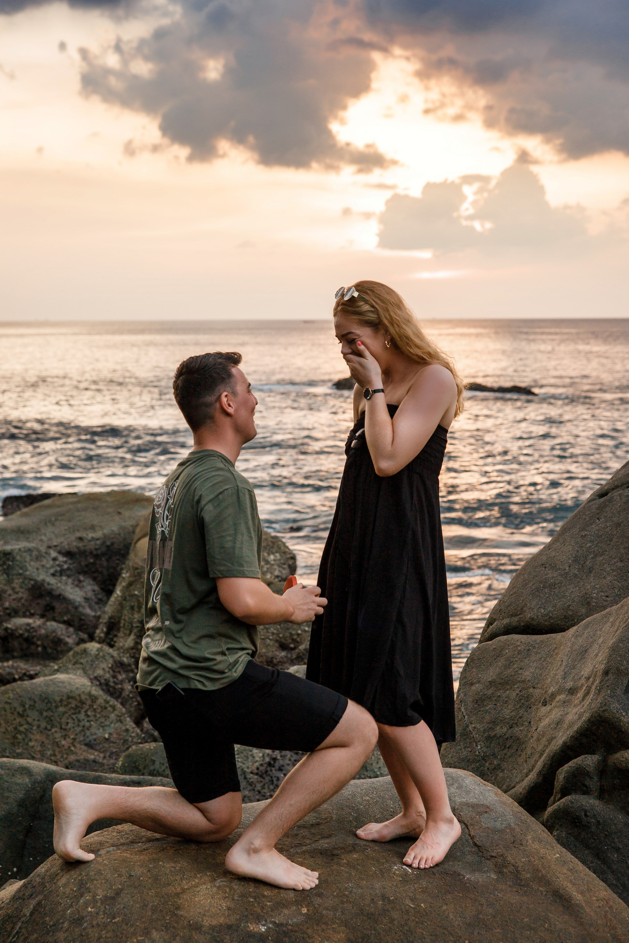 Emotional surprise marriage proposal on a beach in Phuket Thailand