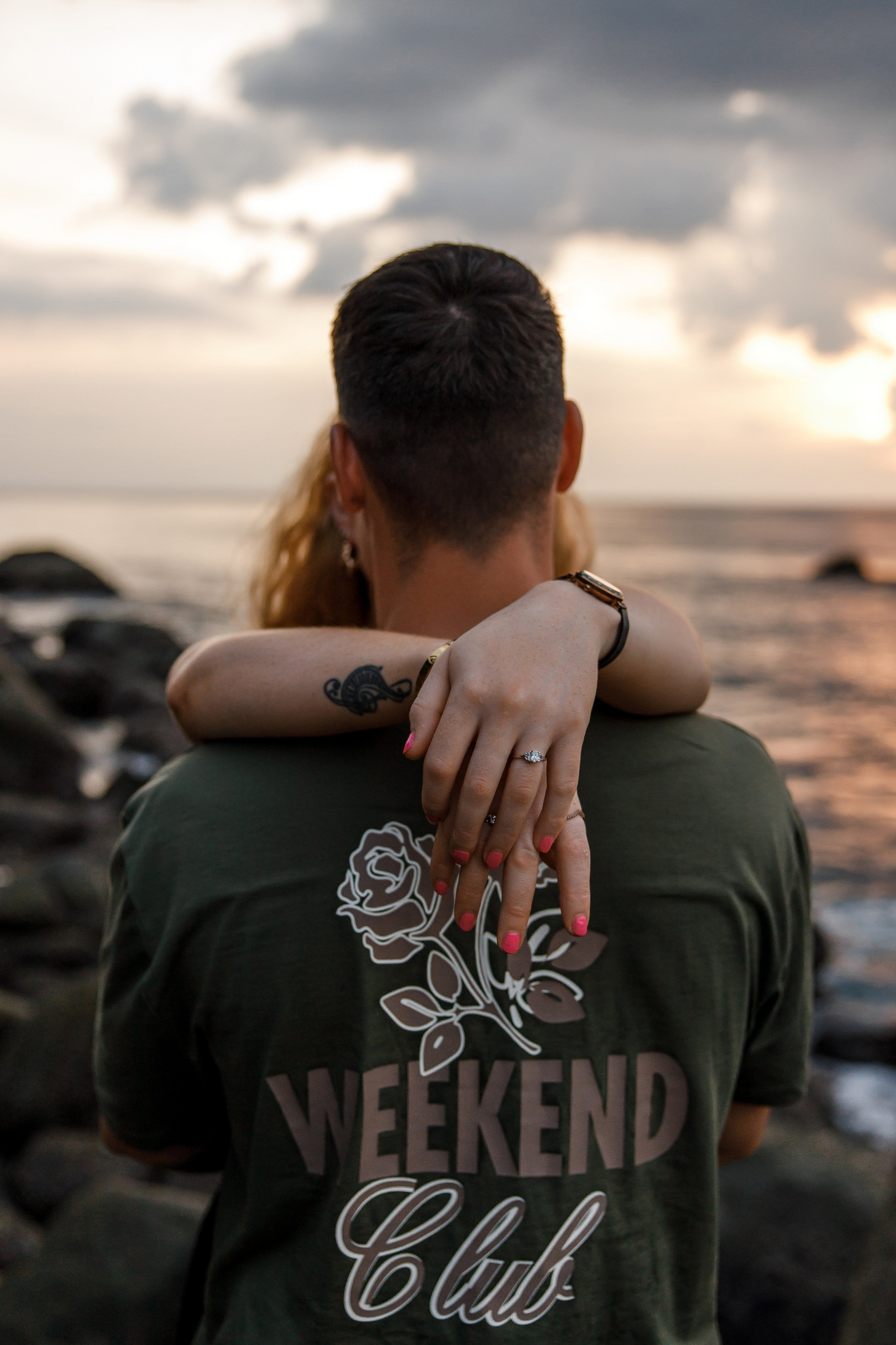 Romantic engagement photos on the beach after surprise proposal in Phuket