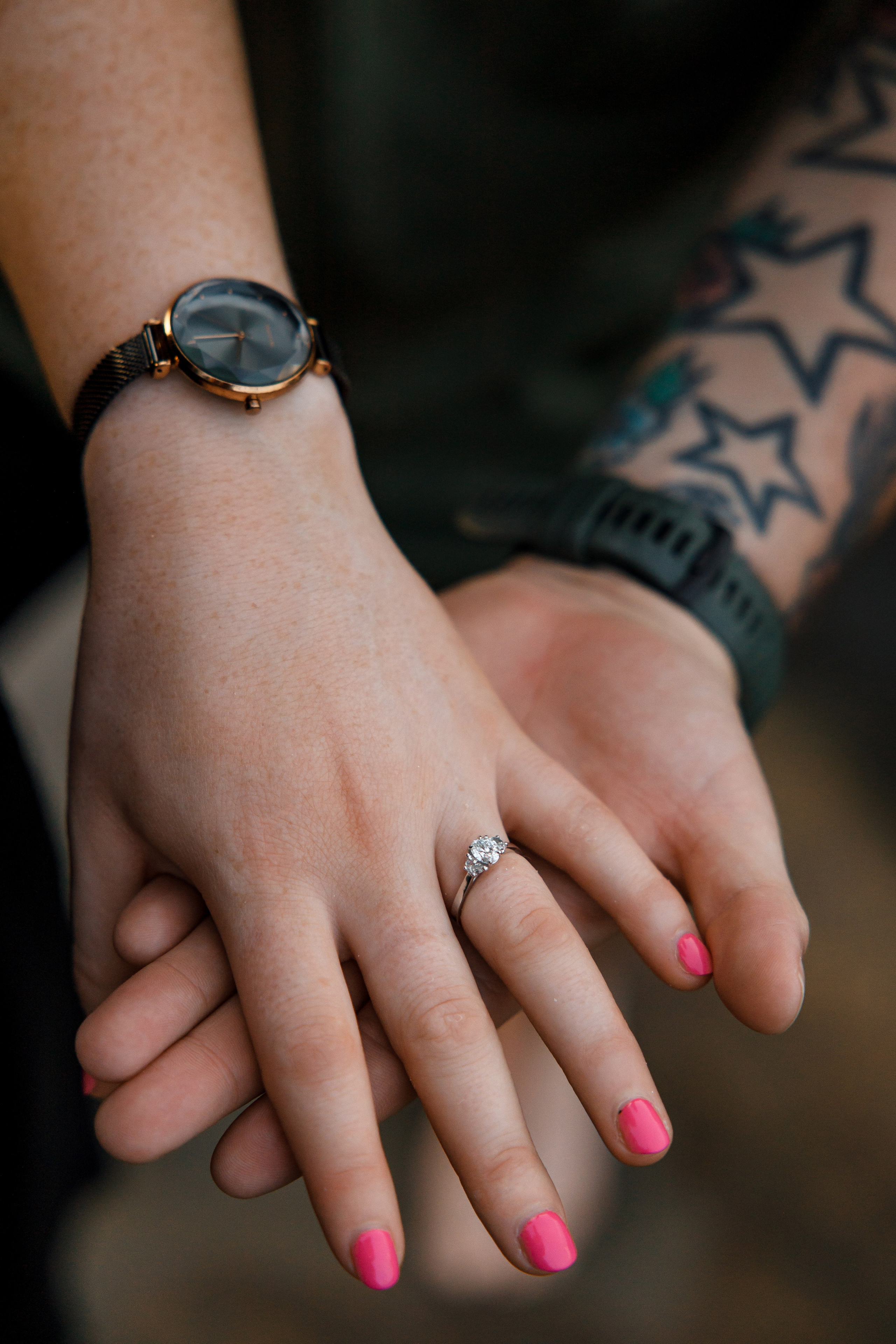 Engagement ring detail during a romantic beach proposal session in Phuket