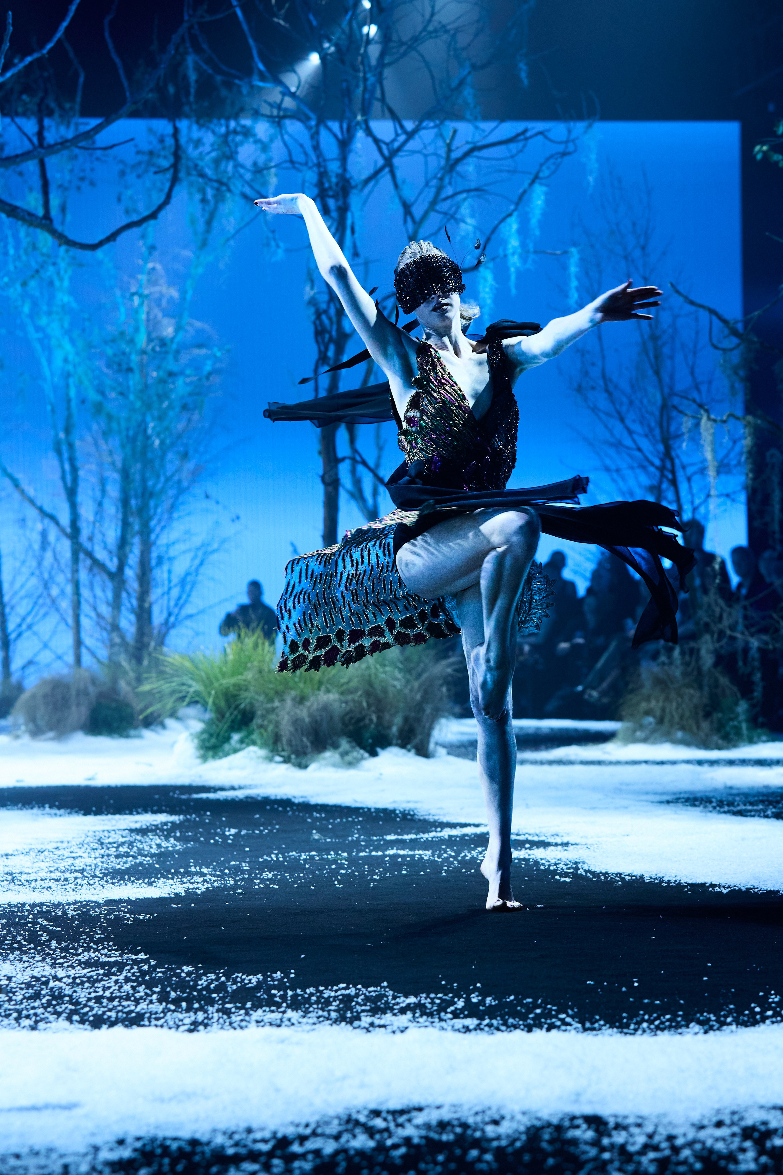 A dancer performs during the opening of the Romance Was Born Resort 2026 show at Australian Fashion Week.  Sydney,  15 May 2025, Carriageworks.