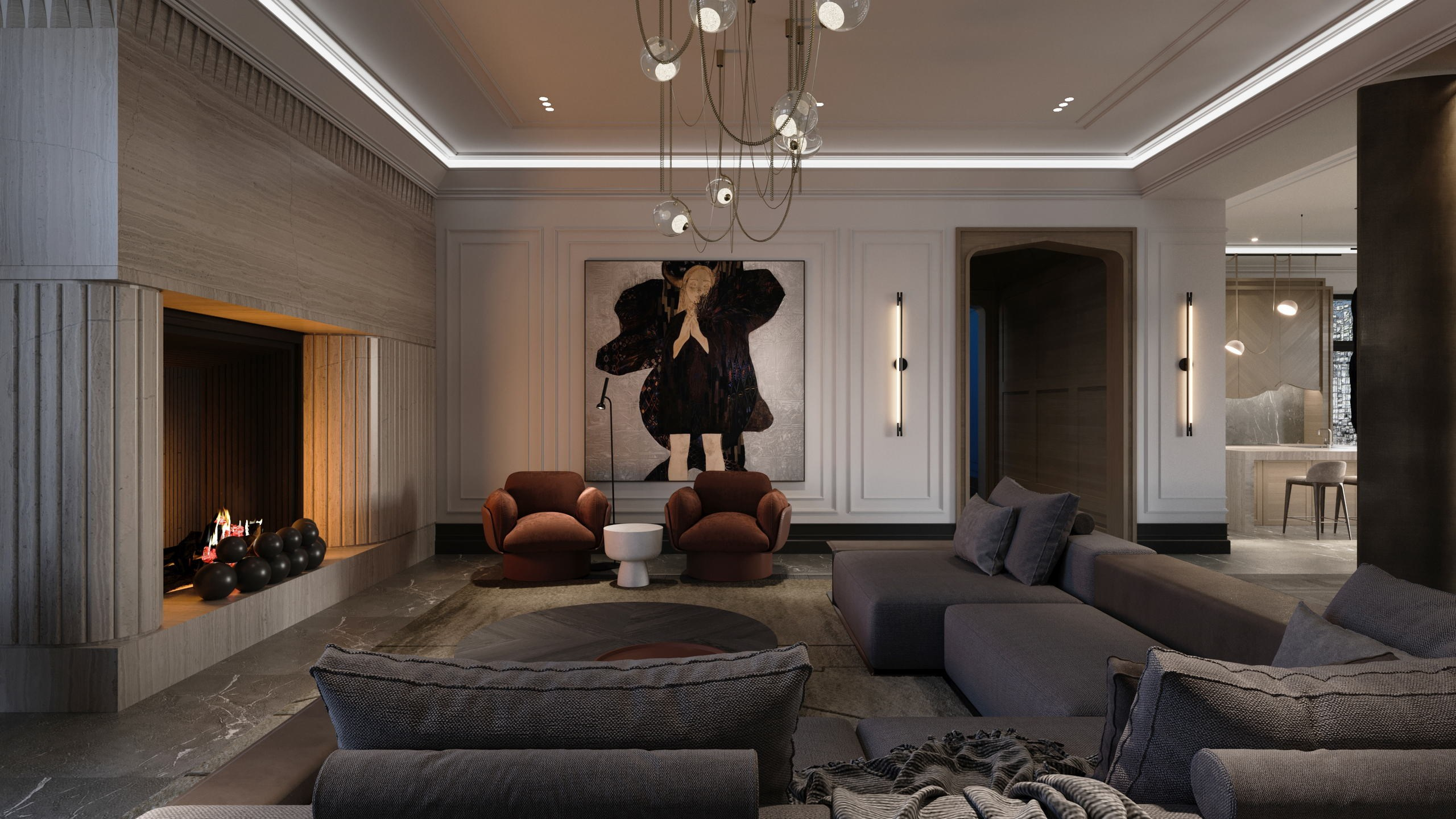 Загородный дом 2000 кв. м. Григорианского стиль. Paintings by the artist Sergey Ratchin