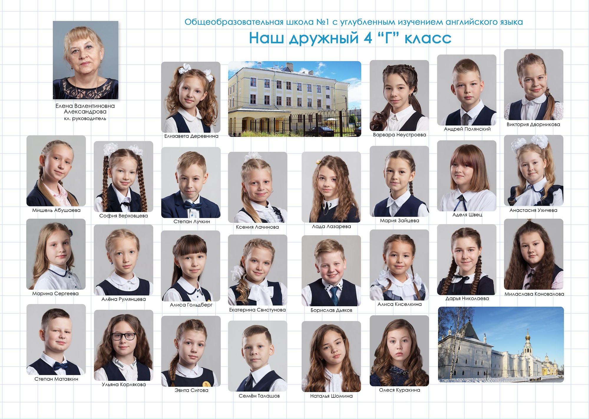 Виньетка класса в выпускном альбоме для 4 класса в дизайне «Blue»