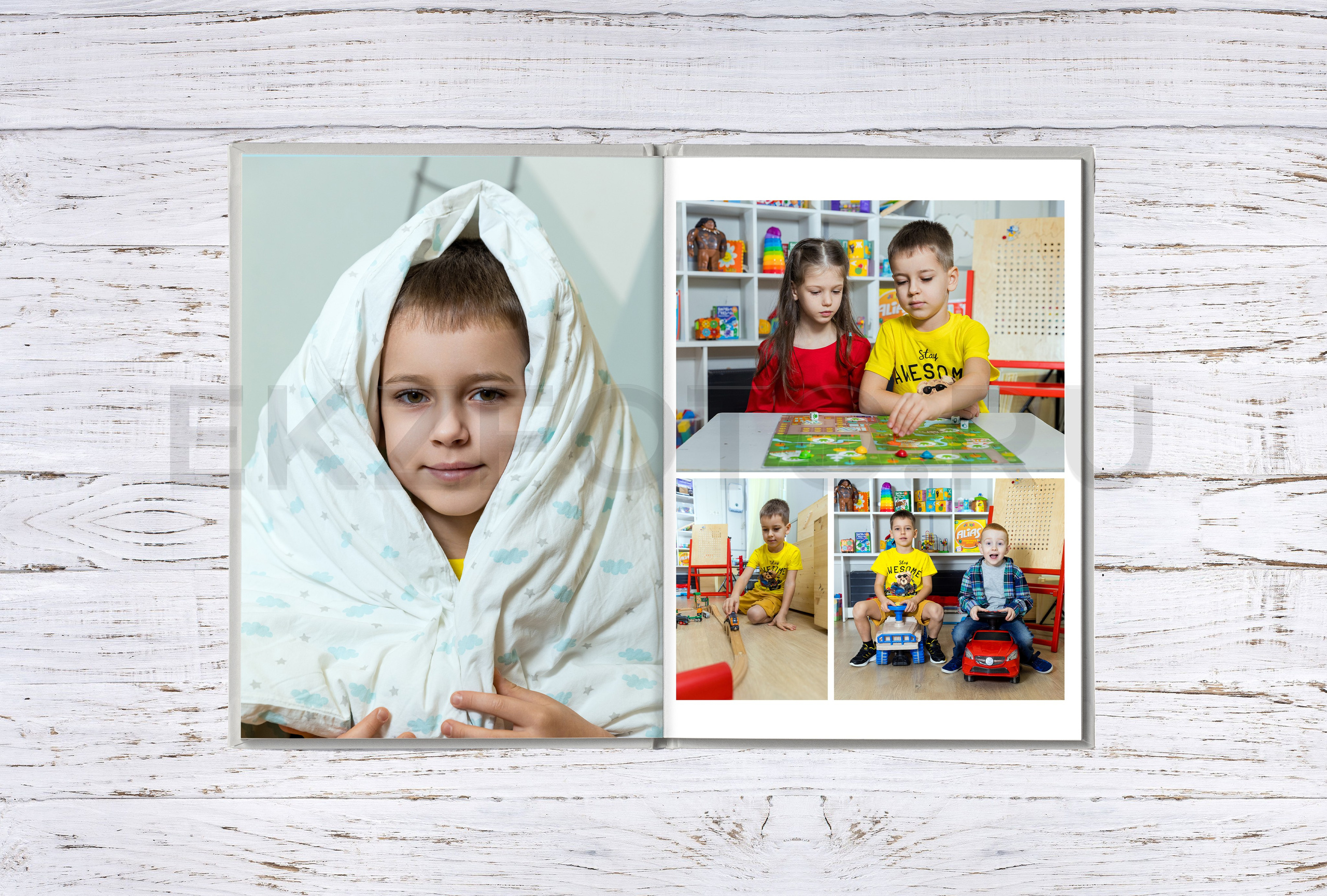 ОБЛОЖКА-РИСУНОК «КУБИКИ» + «ОДИН ДЕНЬ В ДЕТСКОМ САДУ». 7 РАЗВОРОТОВ. Фотограф Екатерина Зайкова в Санкт-Петербурге