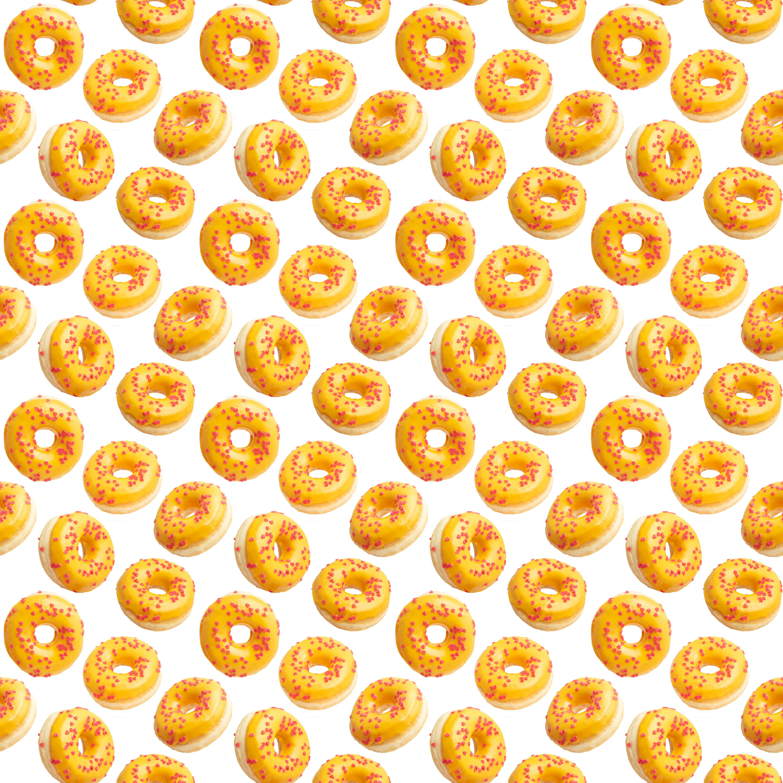 паттерн, узор из еды, постер с едой, кондитерские изделия, донат с банановым вкусом, пончик, постер для кофейни, на белом фоне