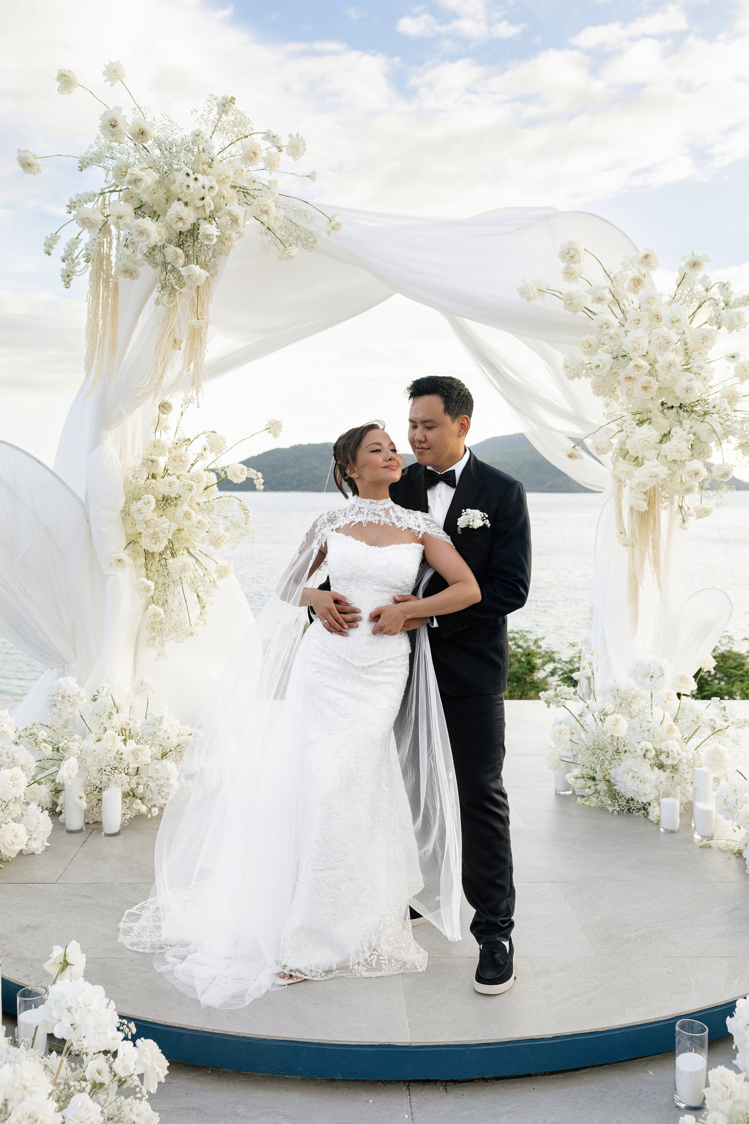 The bride and groom during the wedding ceremony