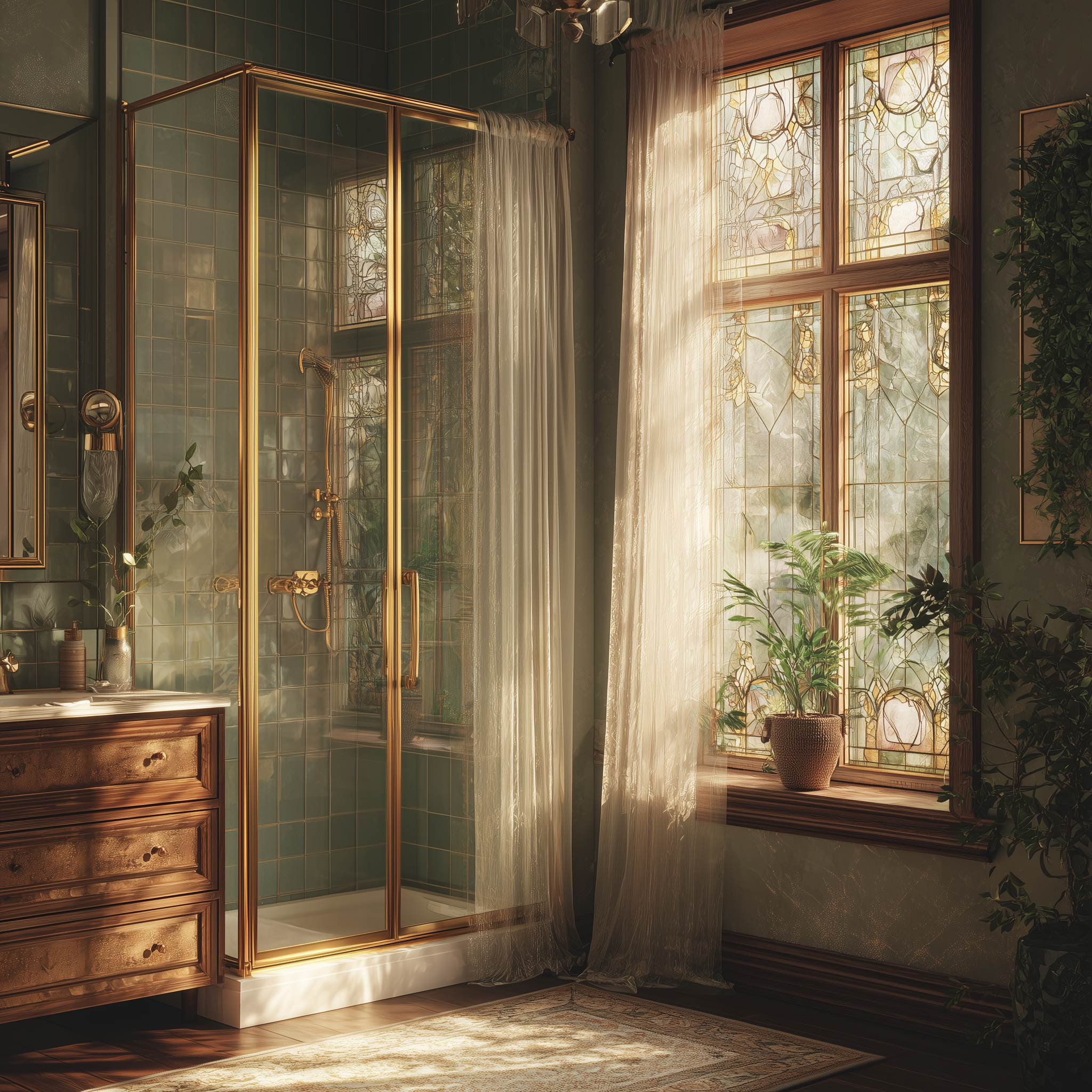 ИИ-сгенерированный интерьер с люксовой ванной и высококлассной сантехникой