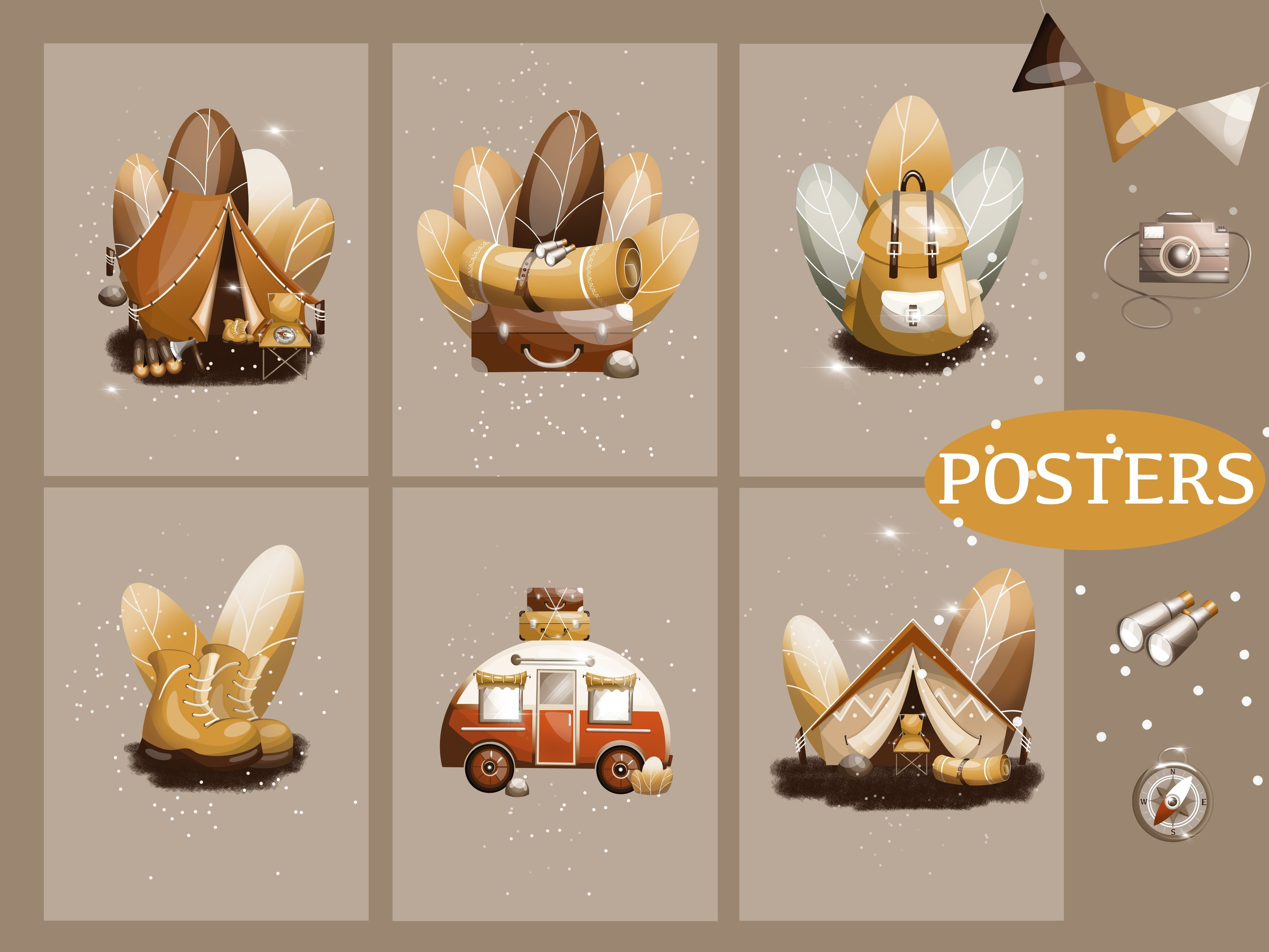 Коллекция «Travel set» — графические иллюстрации, композиции и бесшовные паттерны. Художник-иллюстратор Евгения Бекренёва