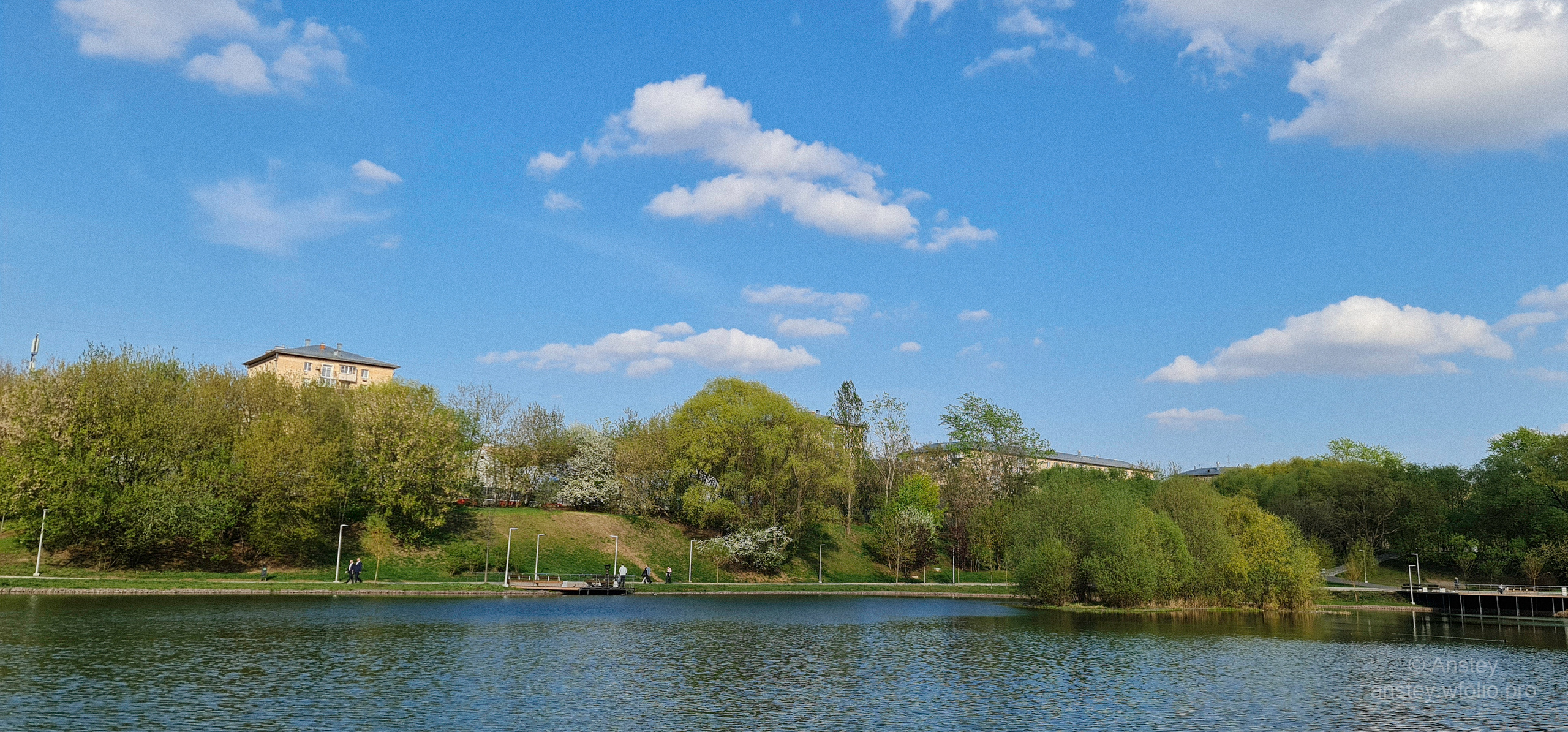 Панорамный вид на пруд в московском парке
