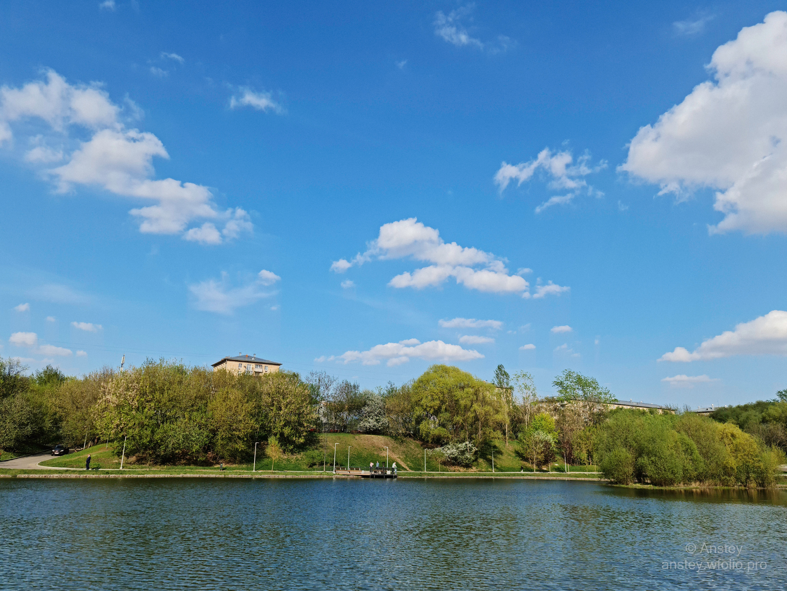 Пруд в парке в Москве весной