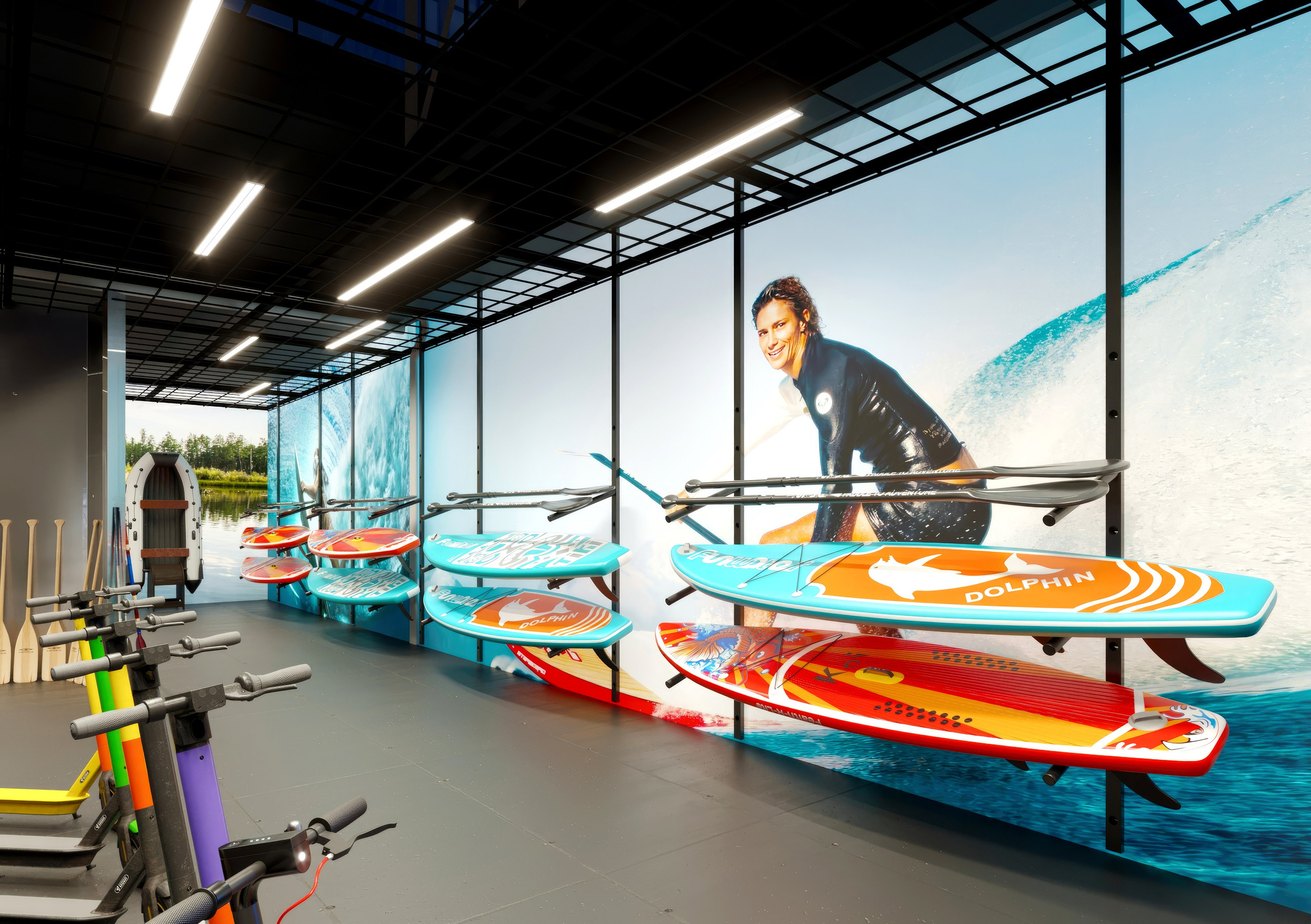 Motorbike Showroom Design Project — Bold and Modern Retail Space. 3D INTERIOR AND ARCHITECTURE VISUALIZATION