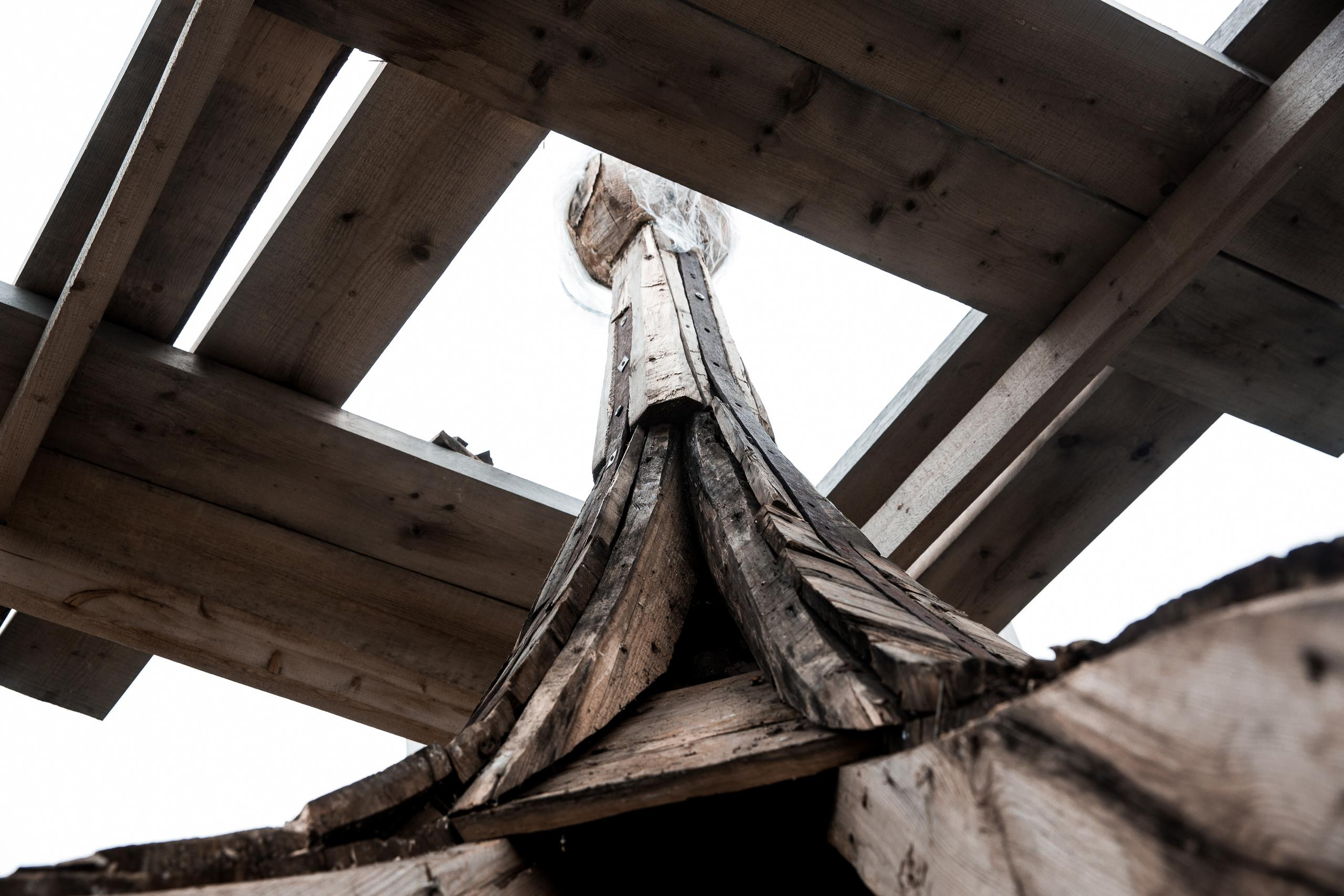 The dome of the temple in the scaffolding.