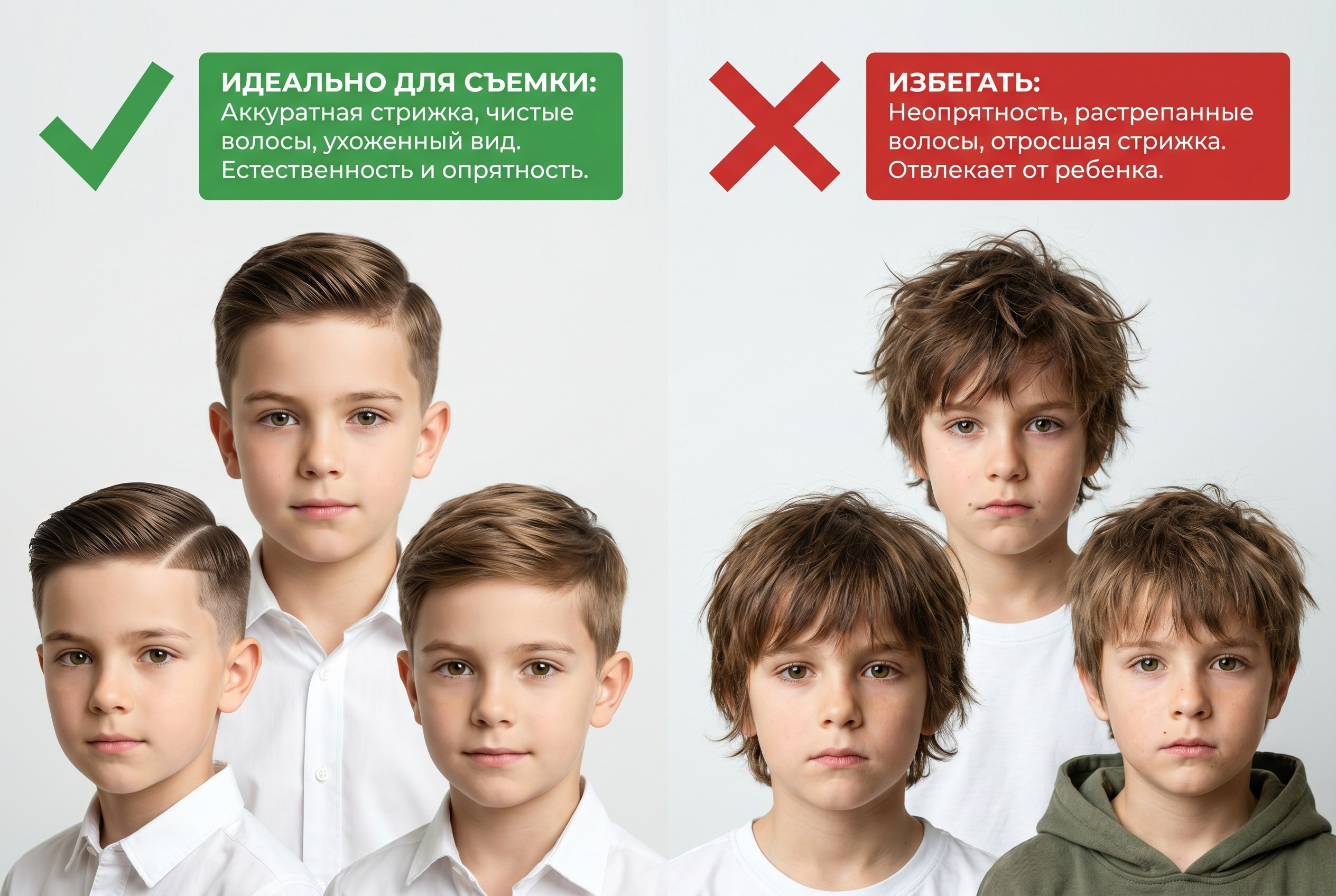 Памятка с примерами причёсок мальчиков для фотосессии
