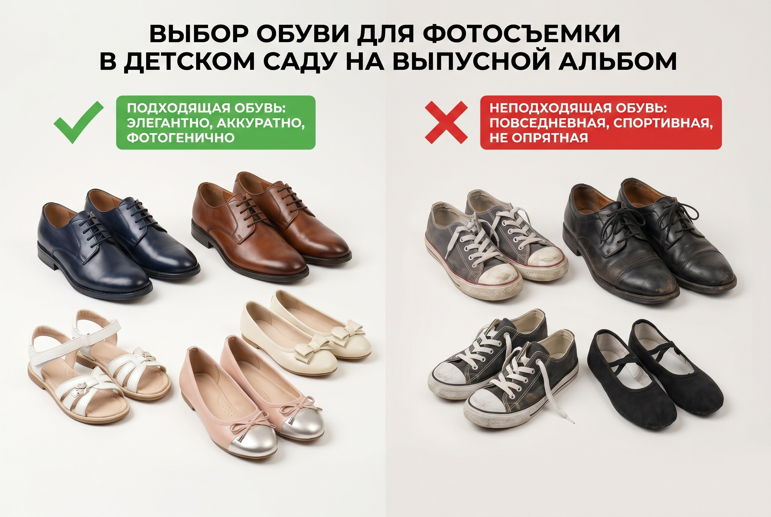 Памятка о выборе обуви для съёмки в детском саду