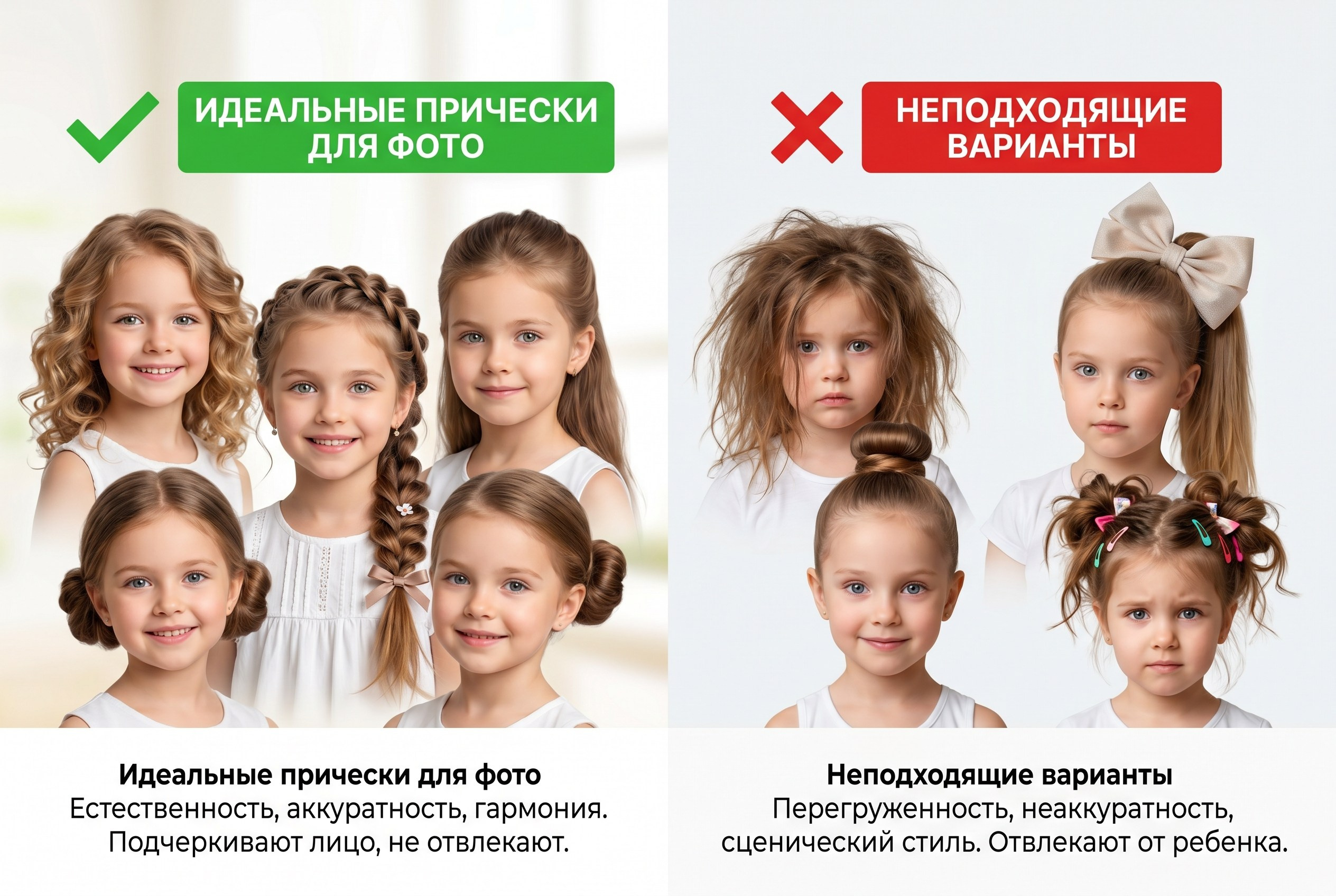 Сравнение причёсок девочек для школьной фотографии