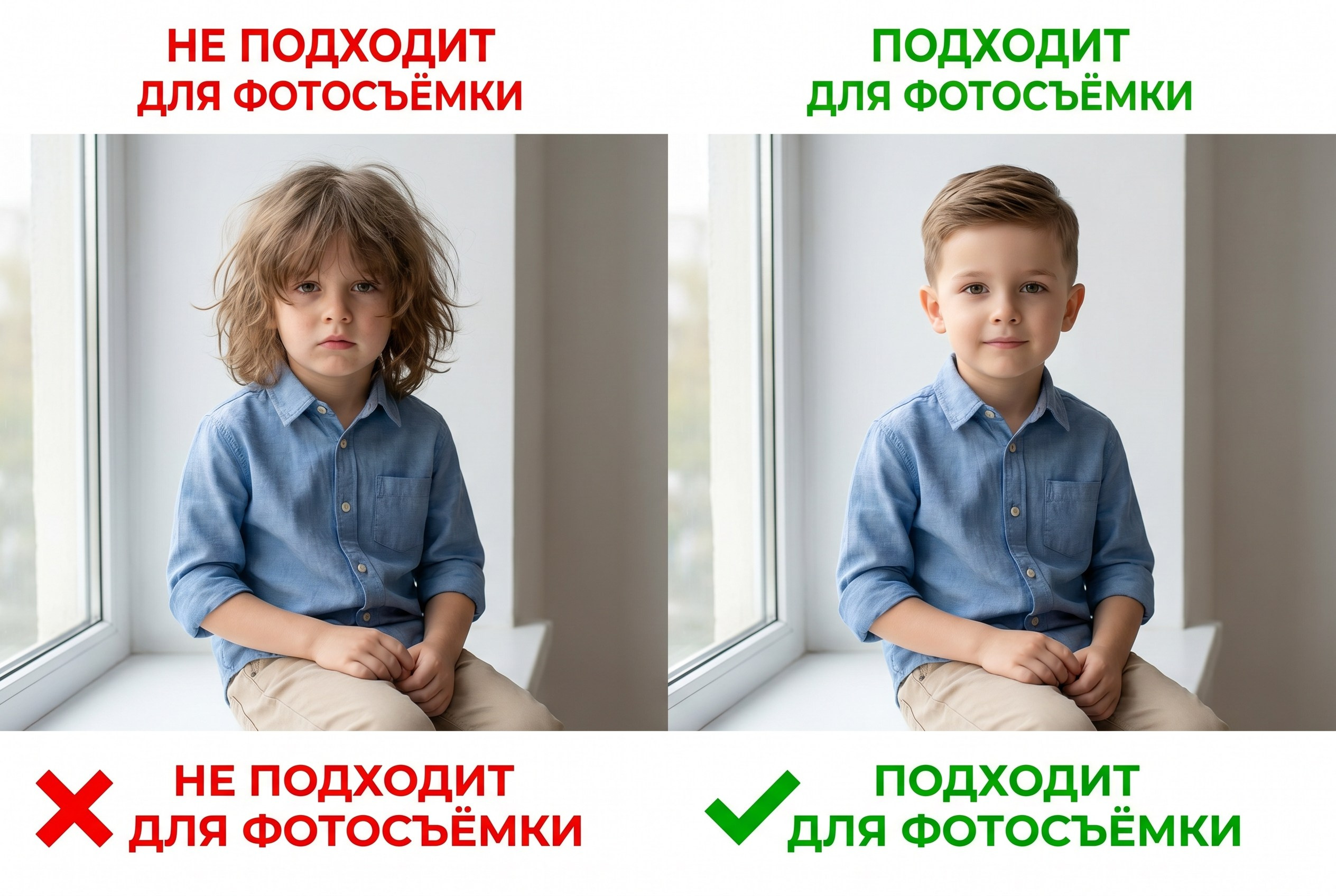 Сравнение причёсок мальчиков для школьного портрета