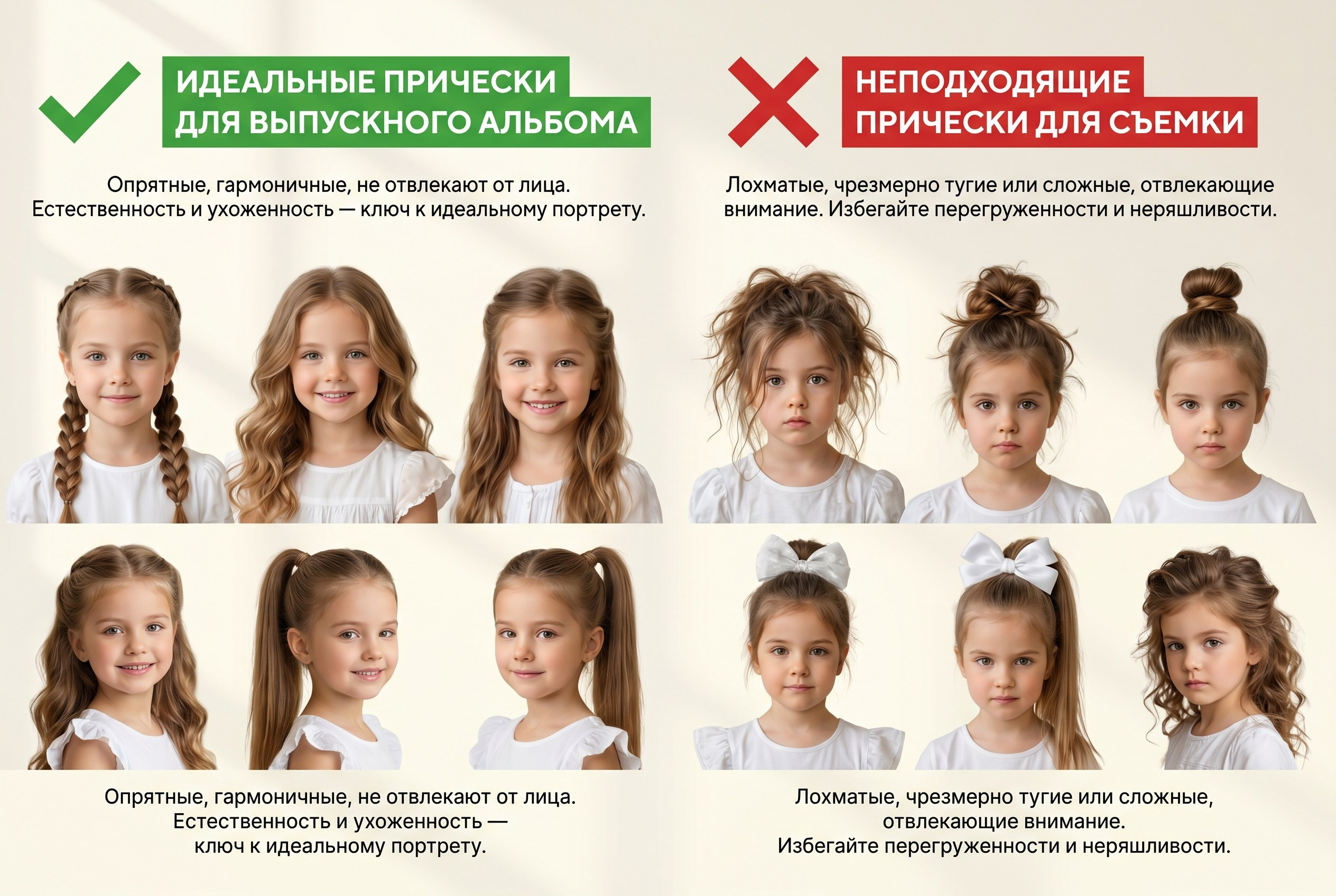 Примеры аккуратных причёсок для детской фотосессии