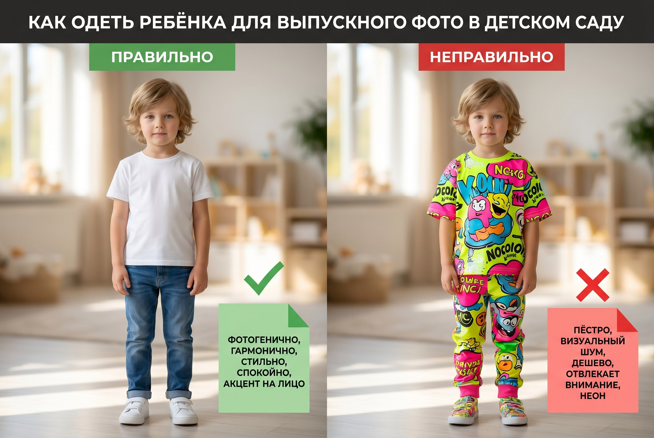 Памятка с подходящим и неподходящим образом мальчика