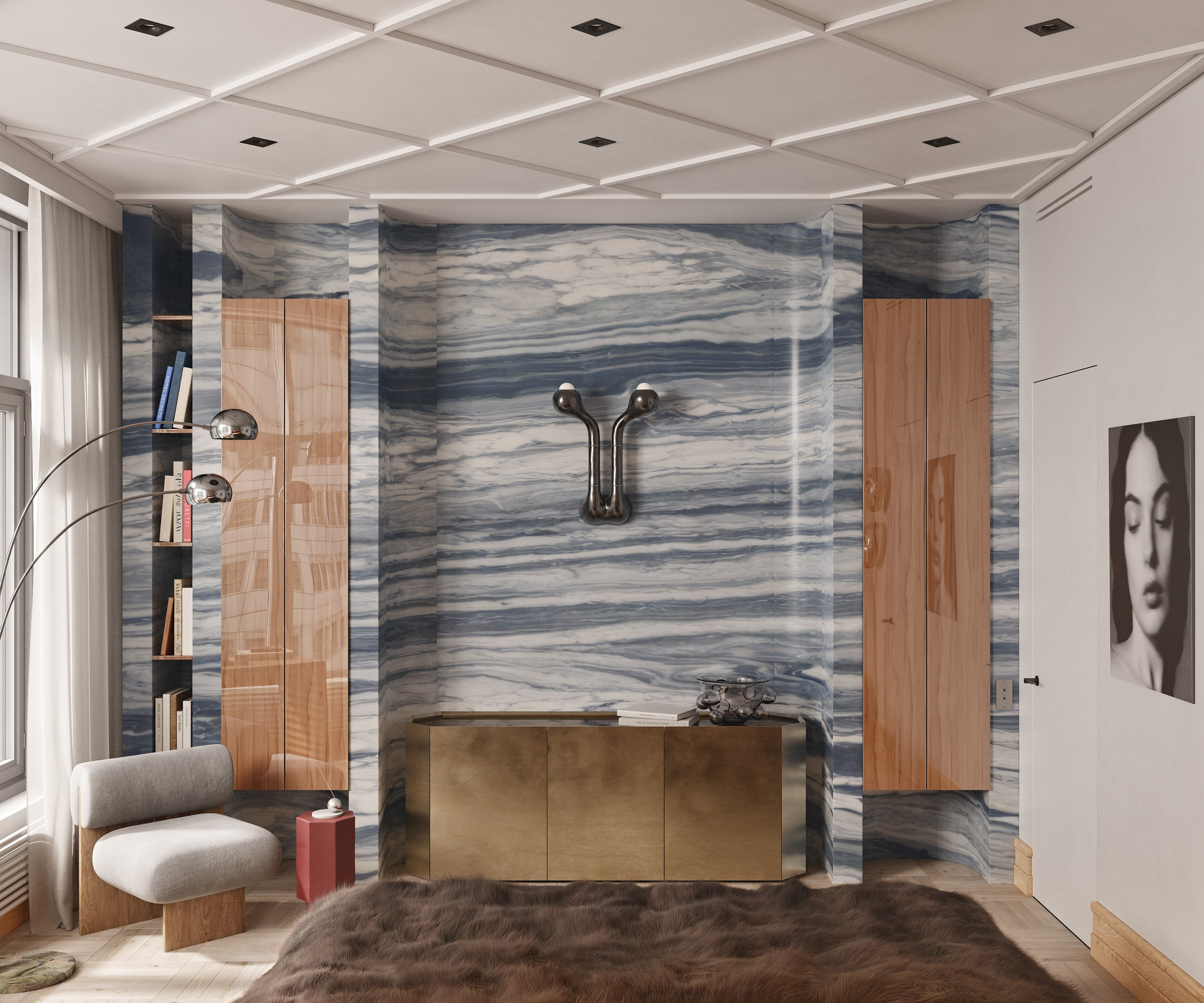 Red accent | Design by Lake and Walls. Interior visualisation | avocado.render