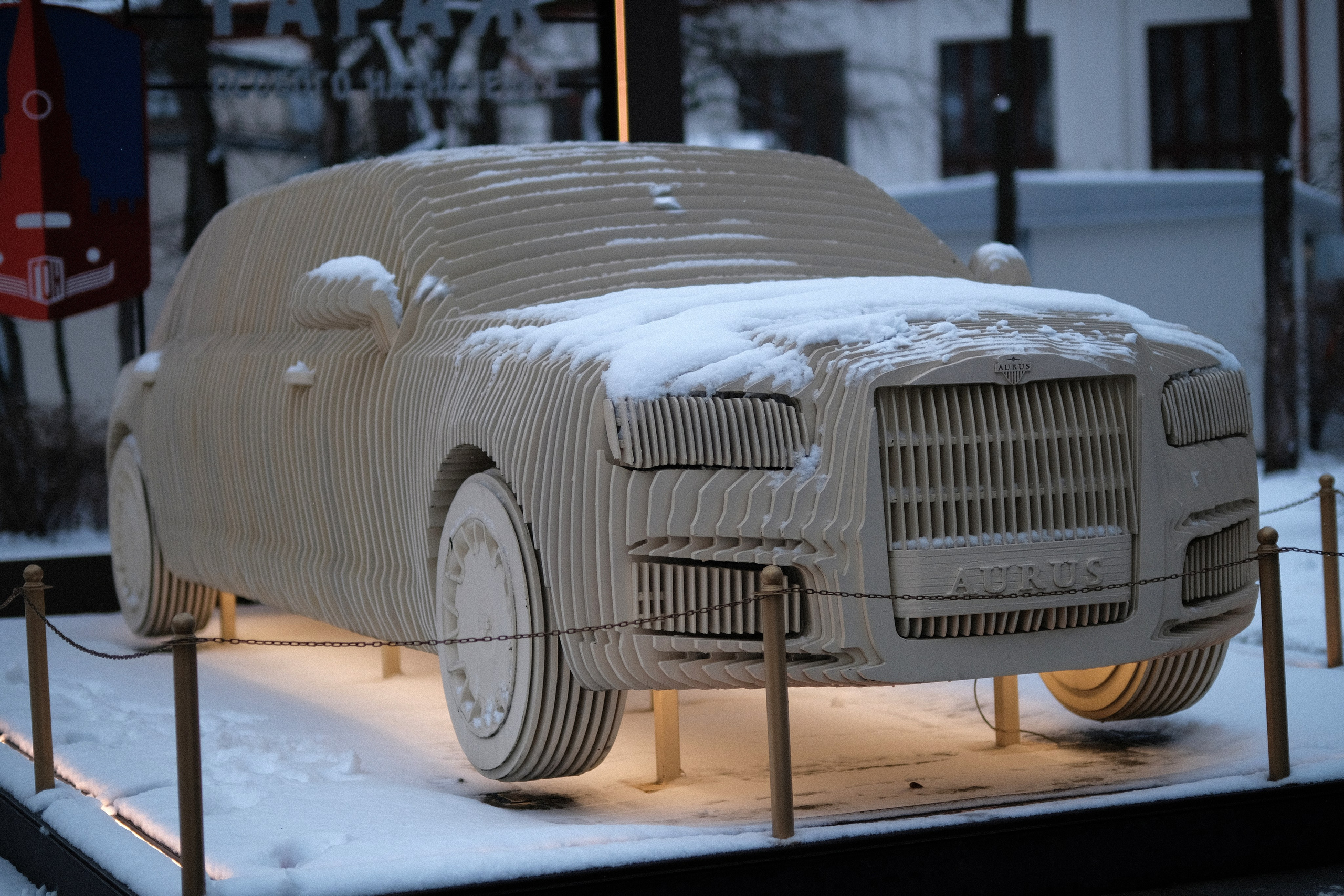 ВДНХ зимой, арт-объект автомобиль на территории ВДНХ, прогулка рядом с Москвариумом