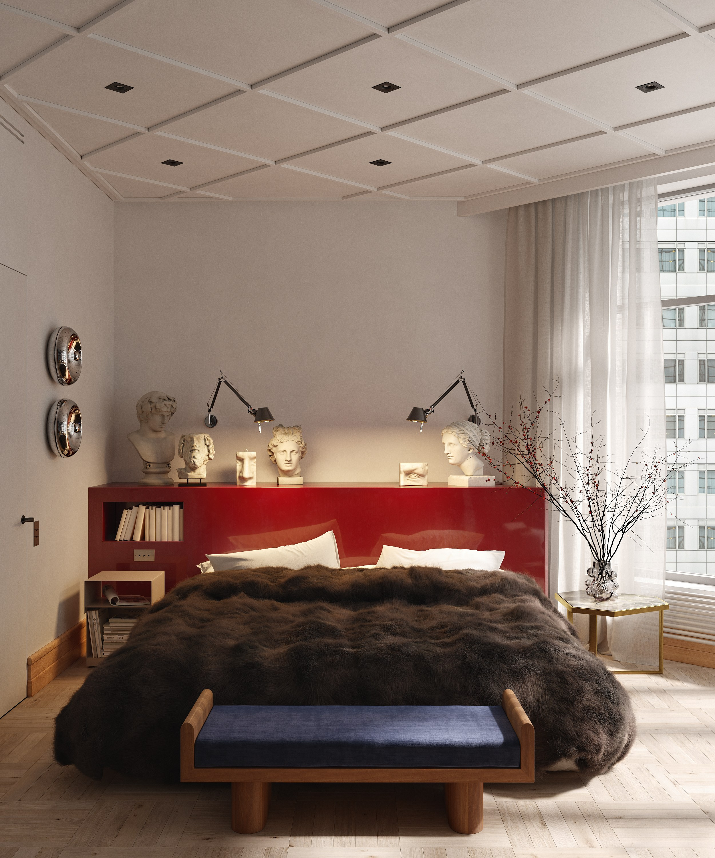 Red accent | Design by Lake and Walls. Interior visualisation | avocado.render